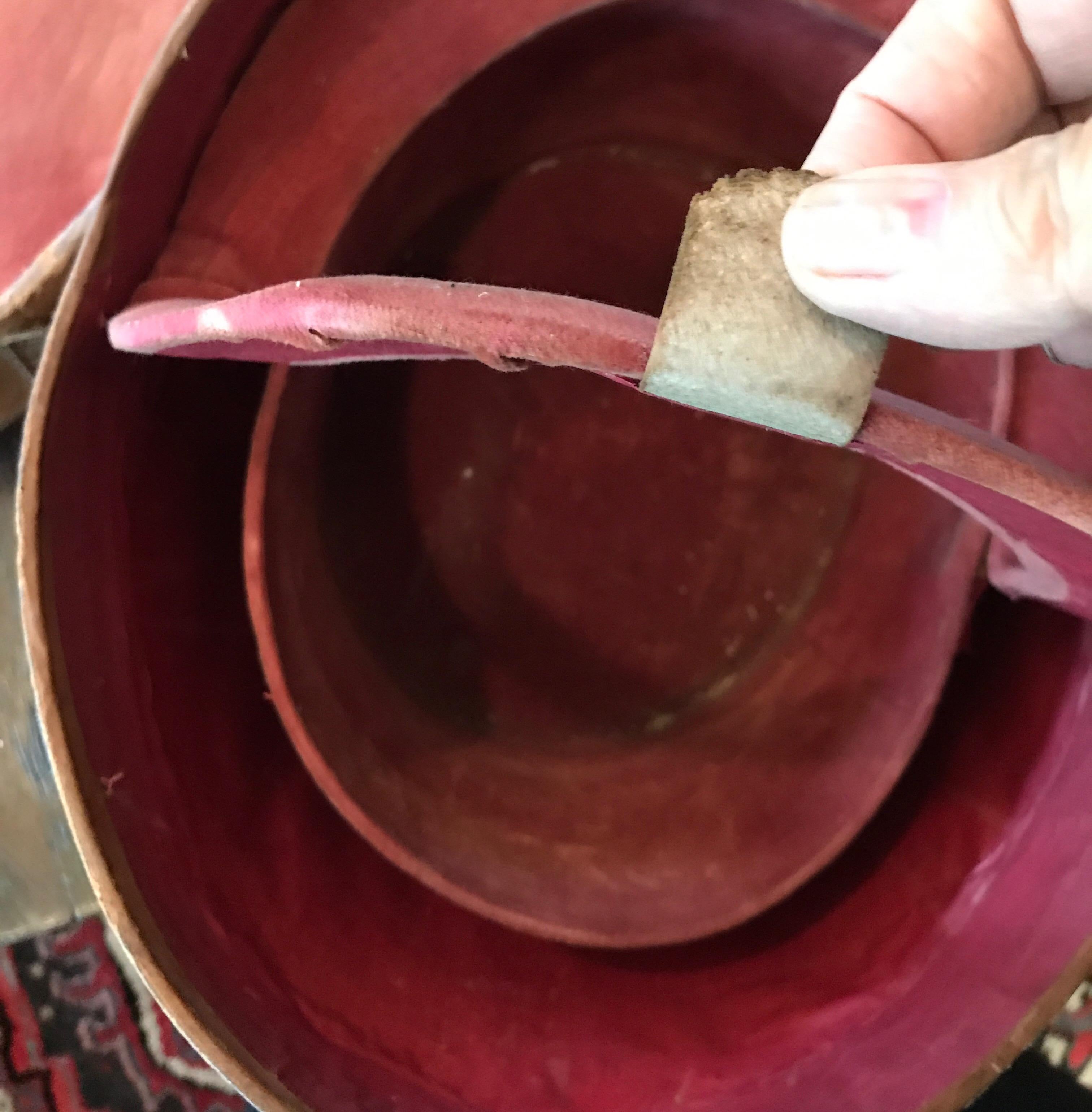 19th Century Hat Box Leather 18th Century Empty Red Velvet For Sale