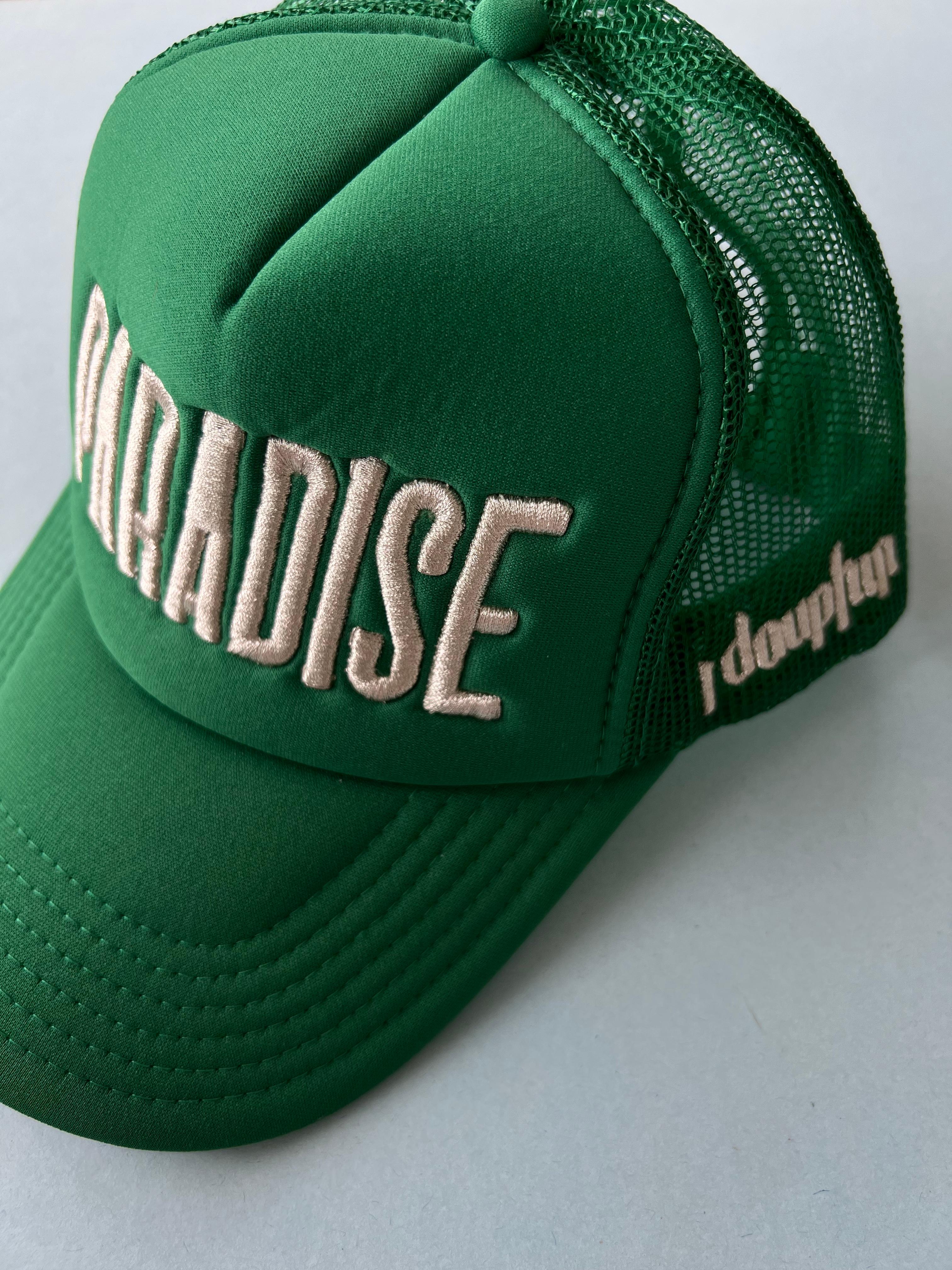 Women's or Men's Hat Green Trucker Paradise Silver Embroidery J Dauphin