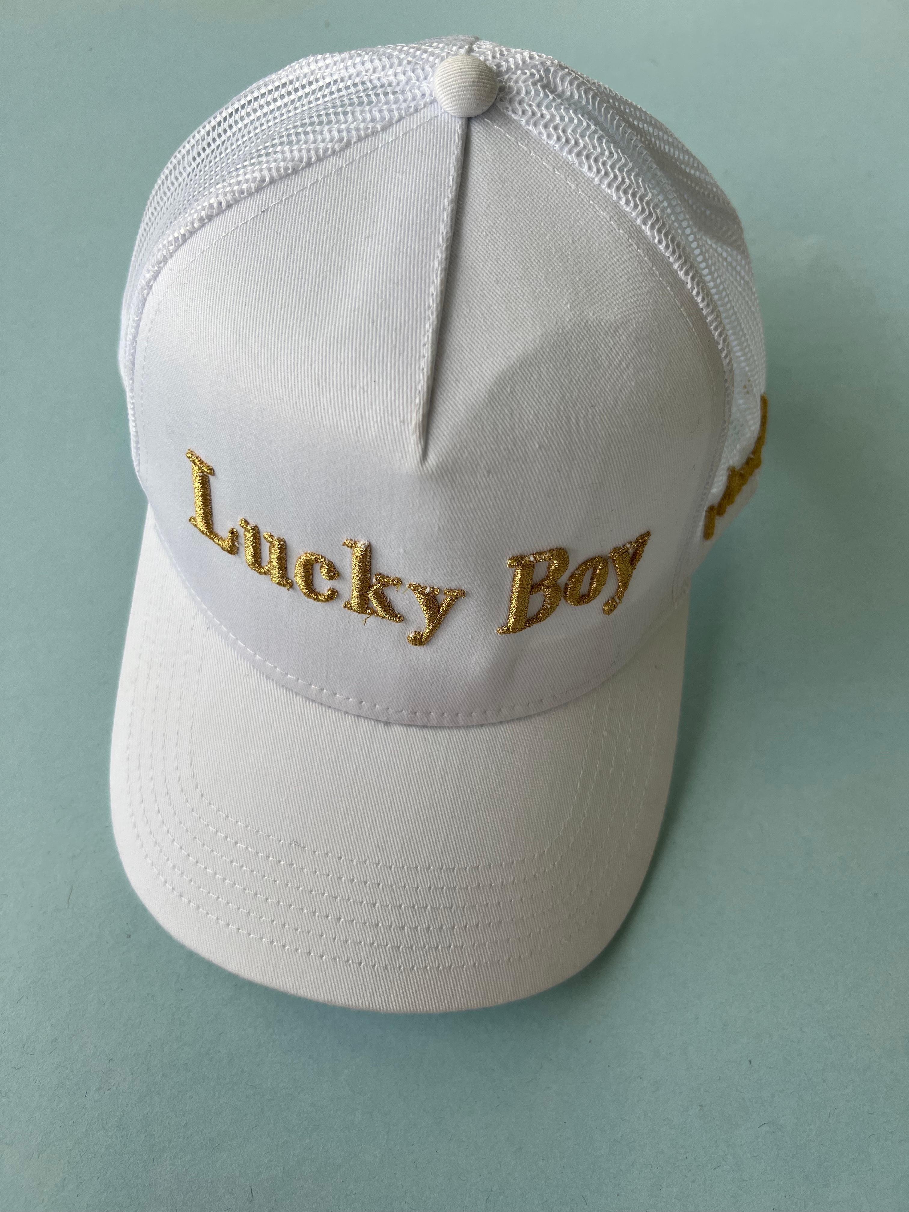 Hat White Trucker Gold Lurex Embroidery Lucky Boy Cotton  6