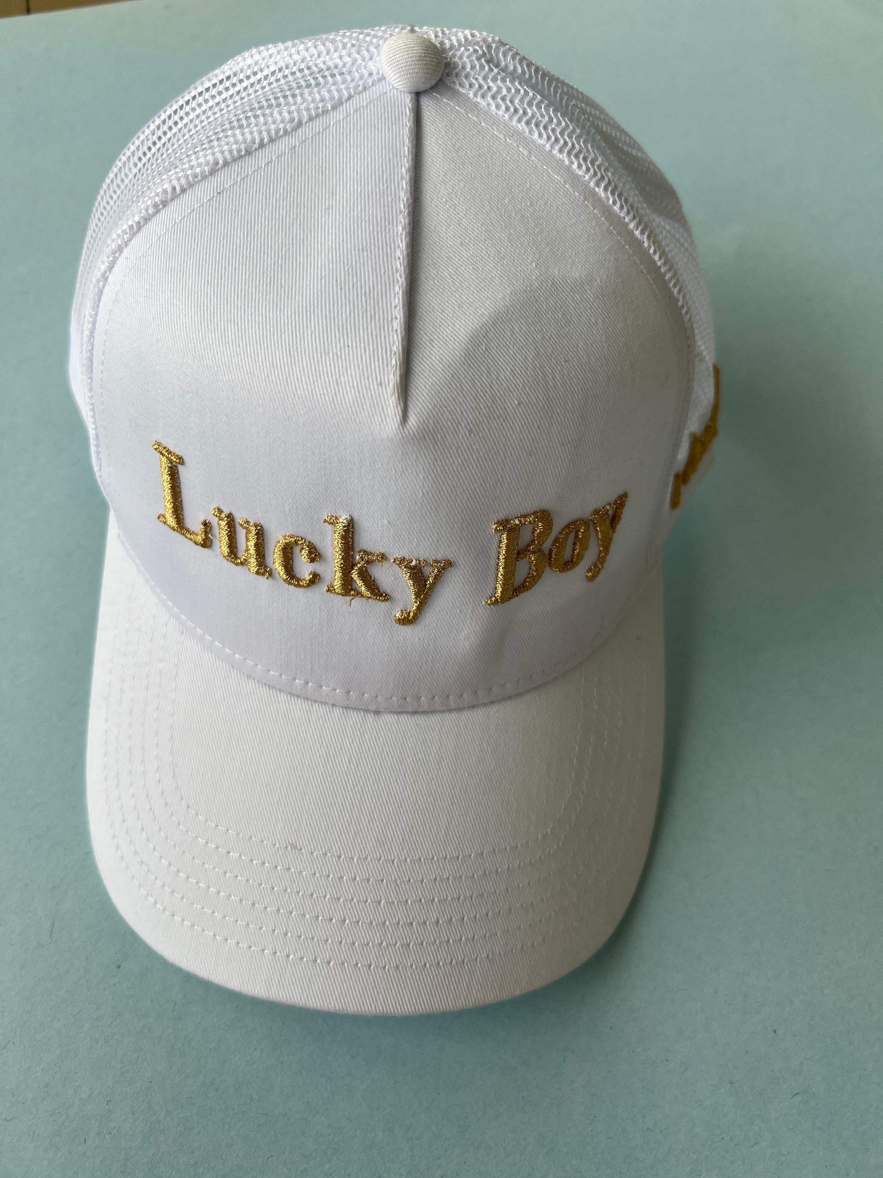 Hat White Trucker Gold Lurex Embroidery Lucky Boy Cotton  7