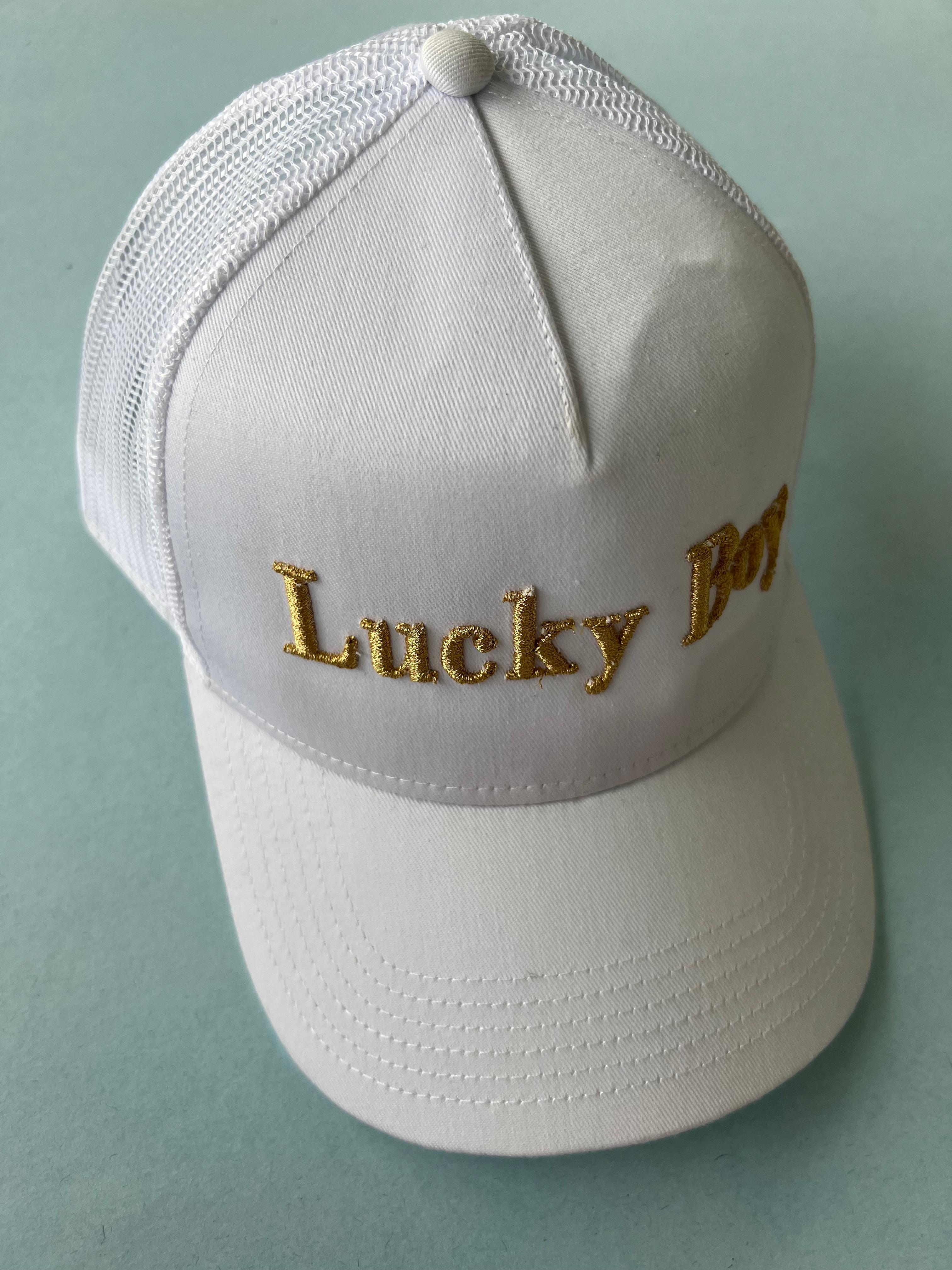 Hat White Trucker Gold Lurex Embroidery Lucky Boy Cotton  8