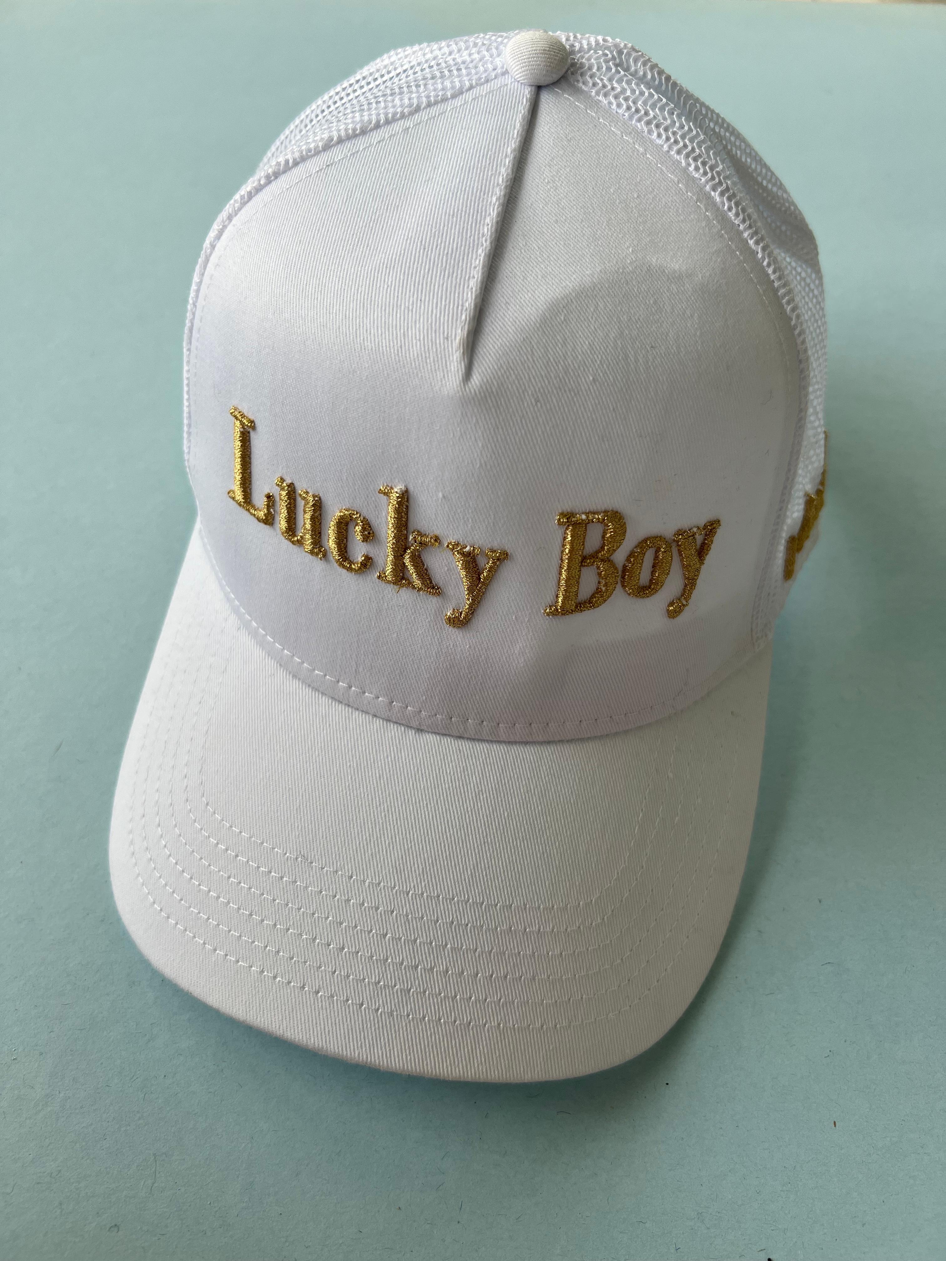Hat White Trucker Gold Lurex Embroidery Lucky Boy Cotton  1