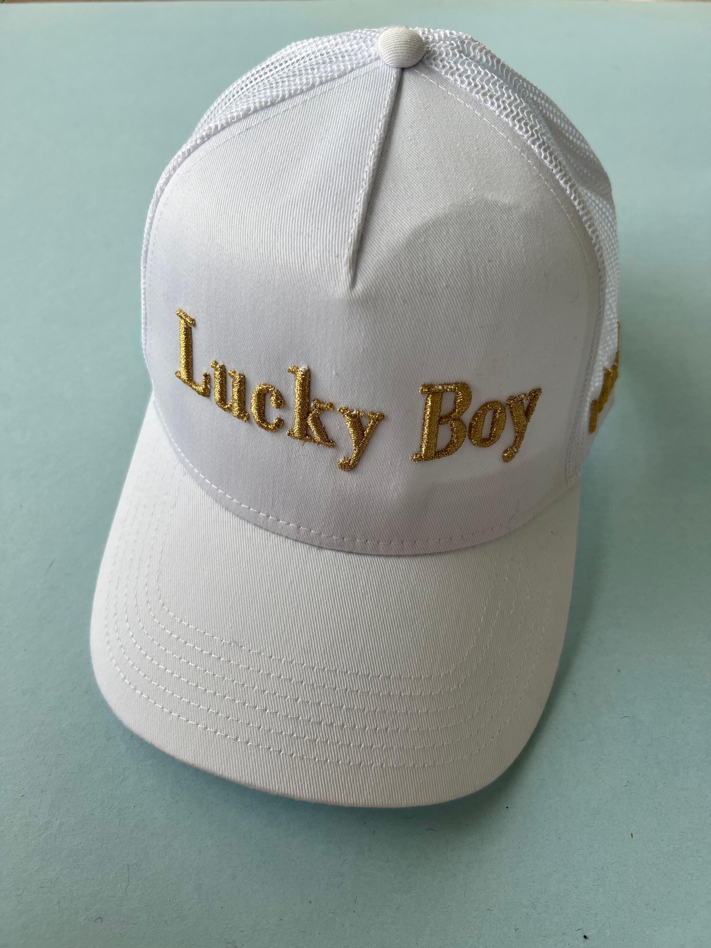 Hat White Trucker Gold Lurex Embroidery Lucky Boy Cotton  2