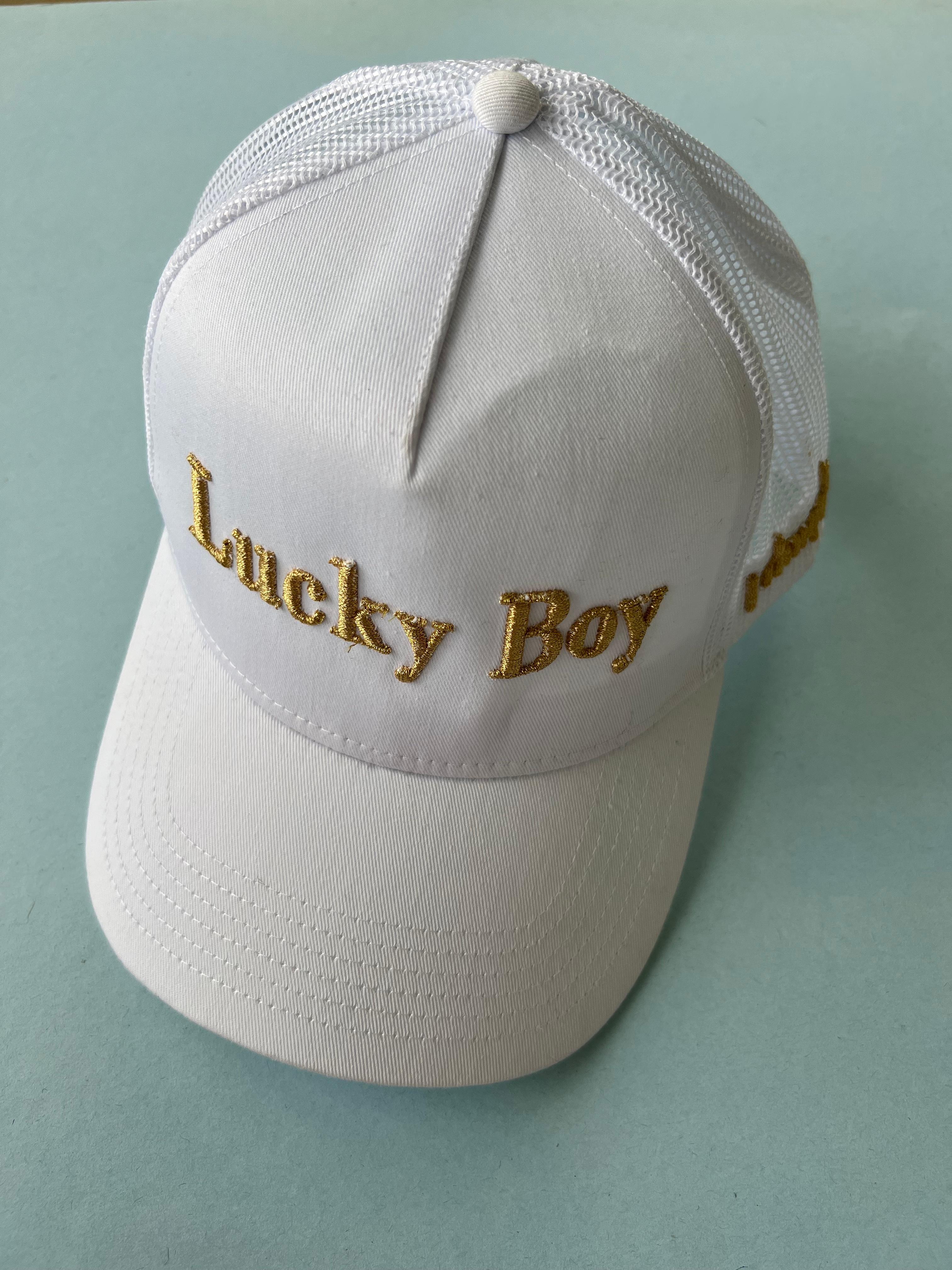 Hat White Trucker Gold Lurex Embroidery Lucky Boy Cotton  5