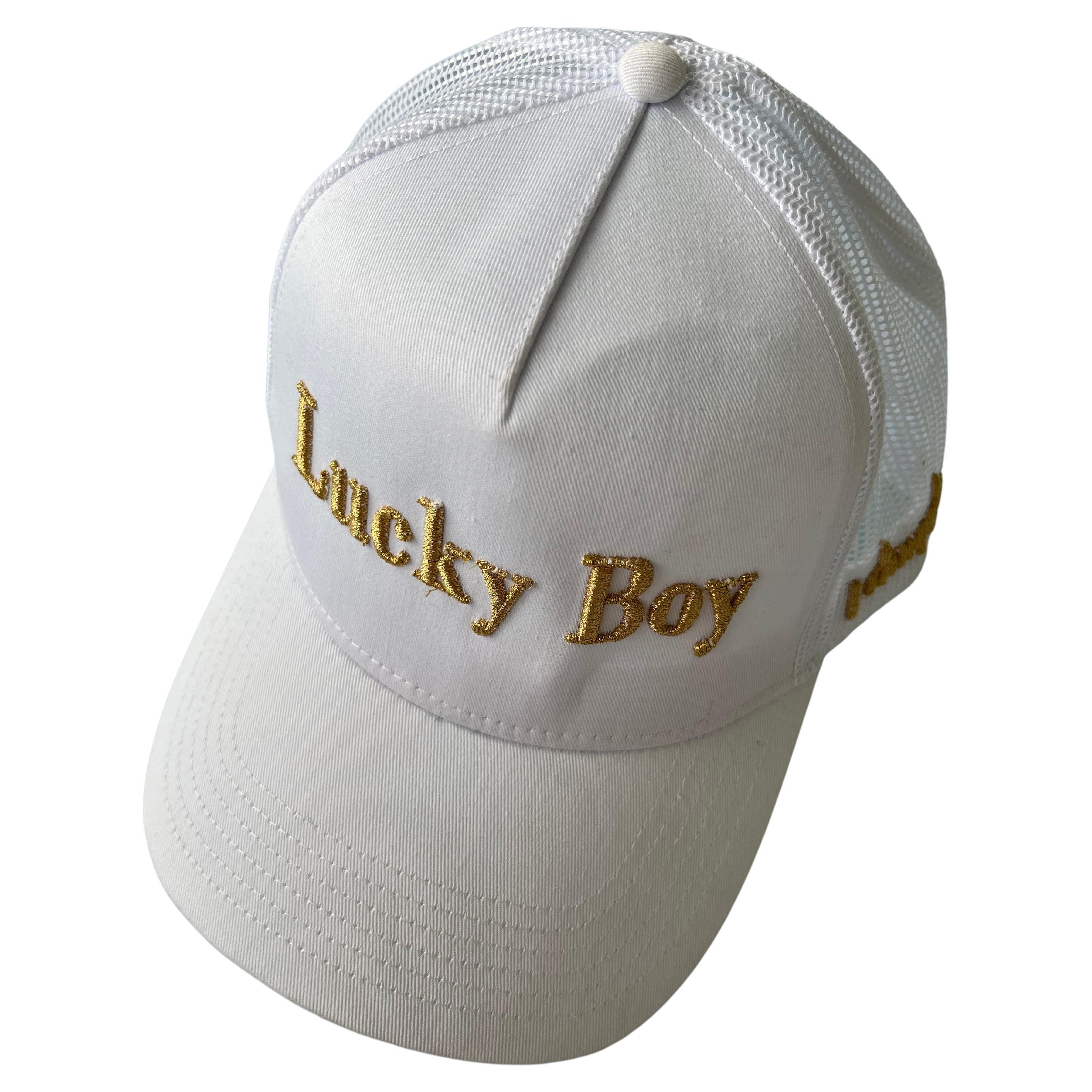 Hat White Trucker Gold Lurex Embroidery Lucky Boy Cotton 