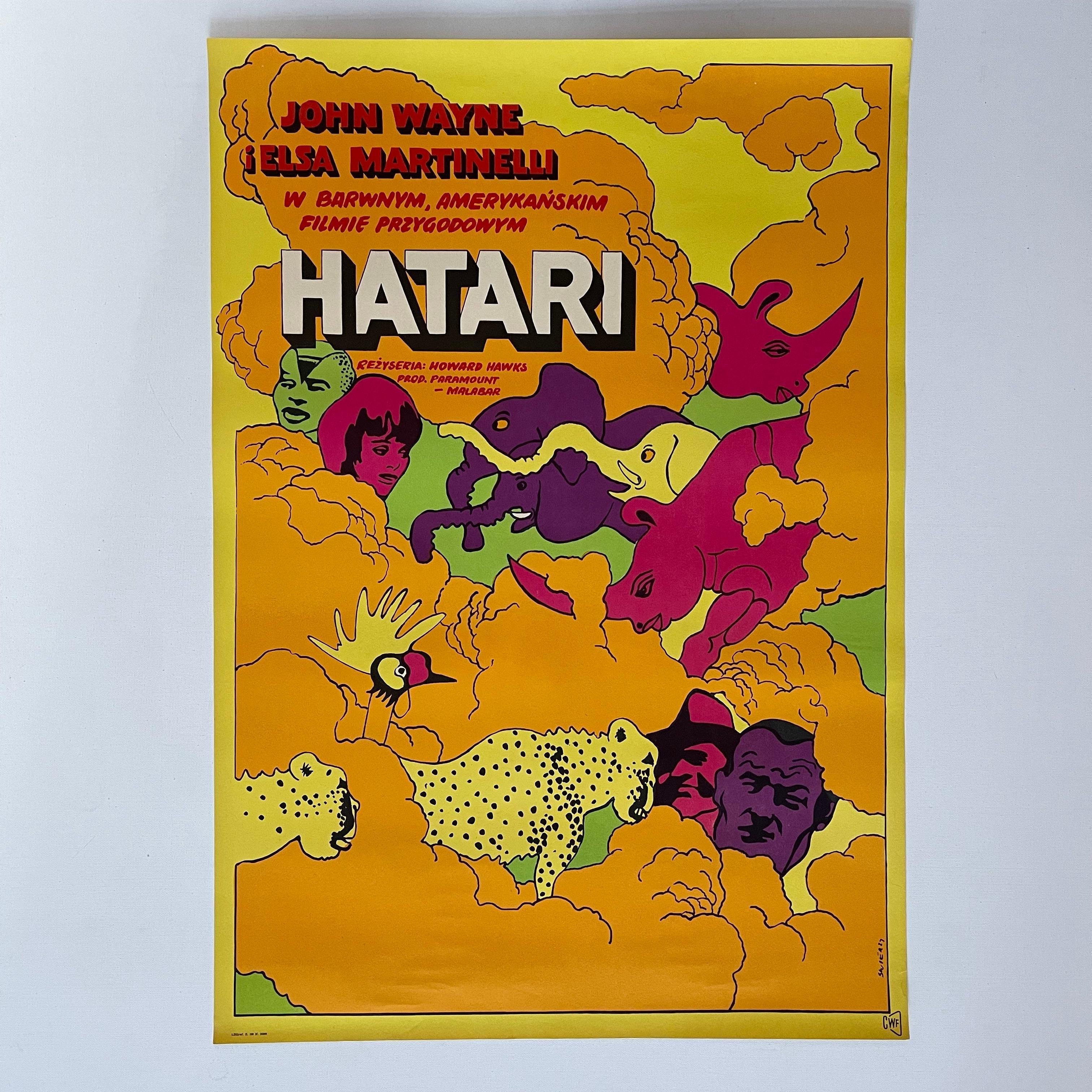 Hatari, Vintage Polish Movie Poster by Waldemar Swierzy, 1968 In Good Condition For Sale In London, GB
