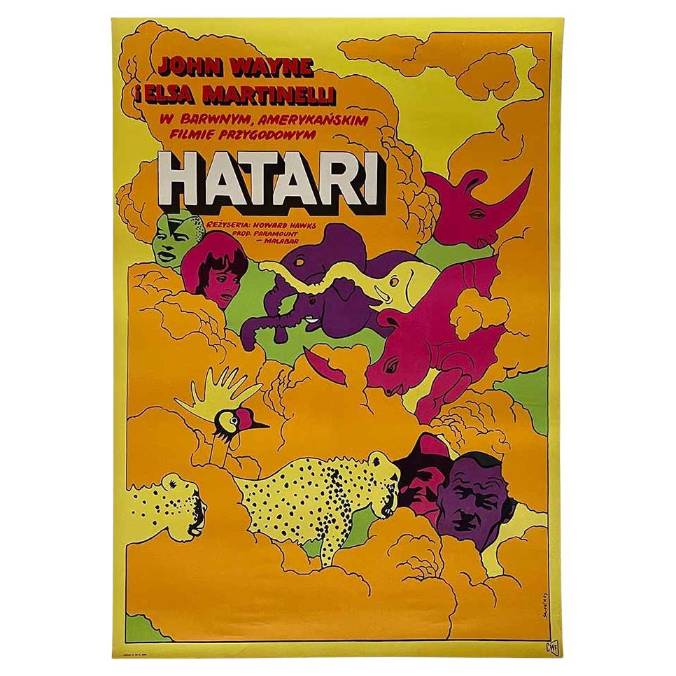 Affiche polonaise vintage du film Hatari par Waldemar Swierzy, 1968