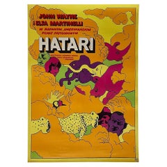 Affiche polonaise vintage du film Hatari par Waldemar Swierzy, 1968