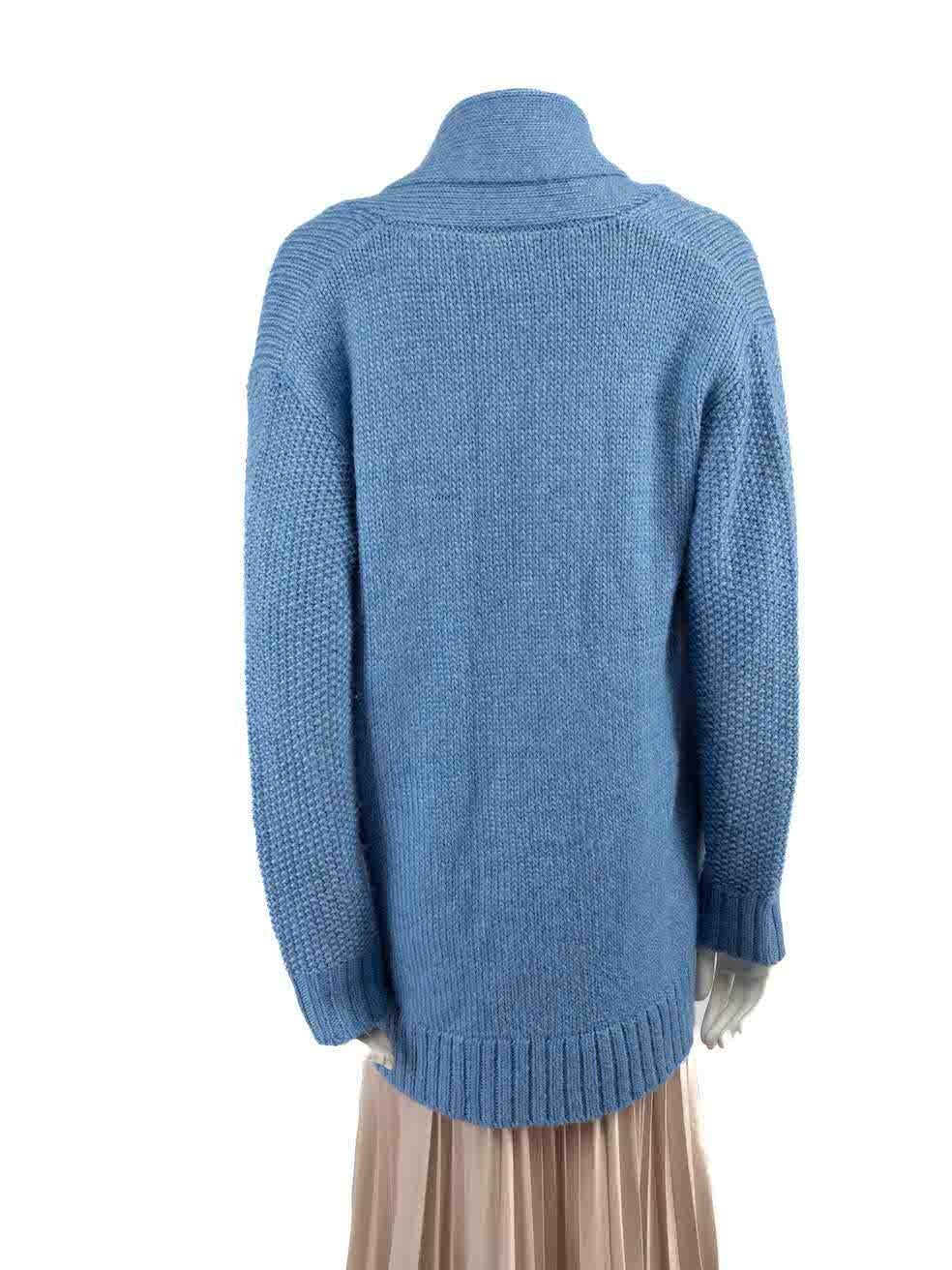 Hatch Blue Merino Wool Knit Collared Cardigan Size S In Good Condition For Sale In London, GB
