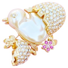 Vintage Hatching Baby Chick Figural Brooch w Swarovski Crystals by Nolan Miller, 1980s