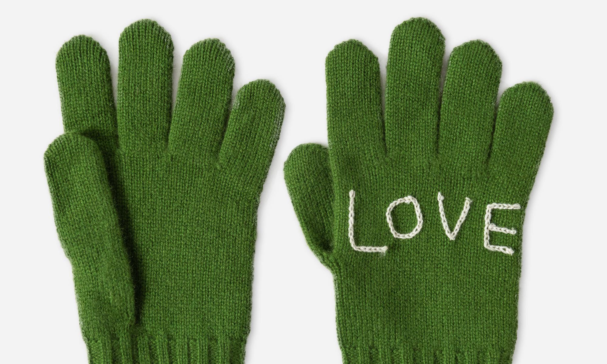 Mongolian Hate Love Green Gloves by Saved, New York