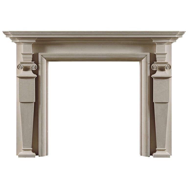 The strong, architectural form of this carved Portland stone chimneypiece typifies the designs of Inigo Jones (1573-1652). The flat fronted Jambs, with their rich scrolling capitals reflect their Palladian influence.
 