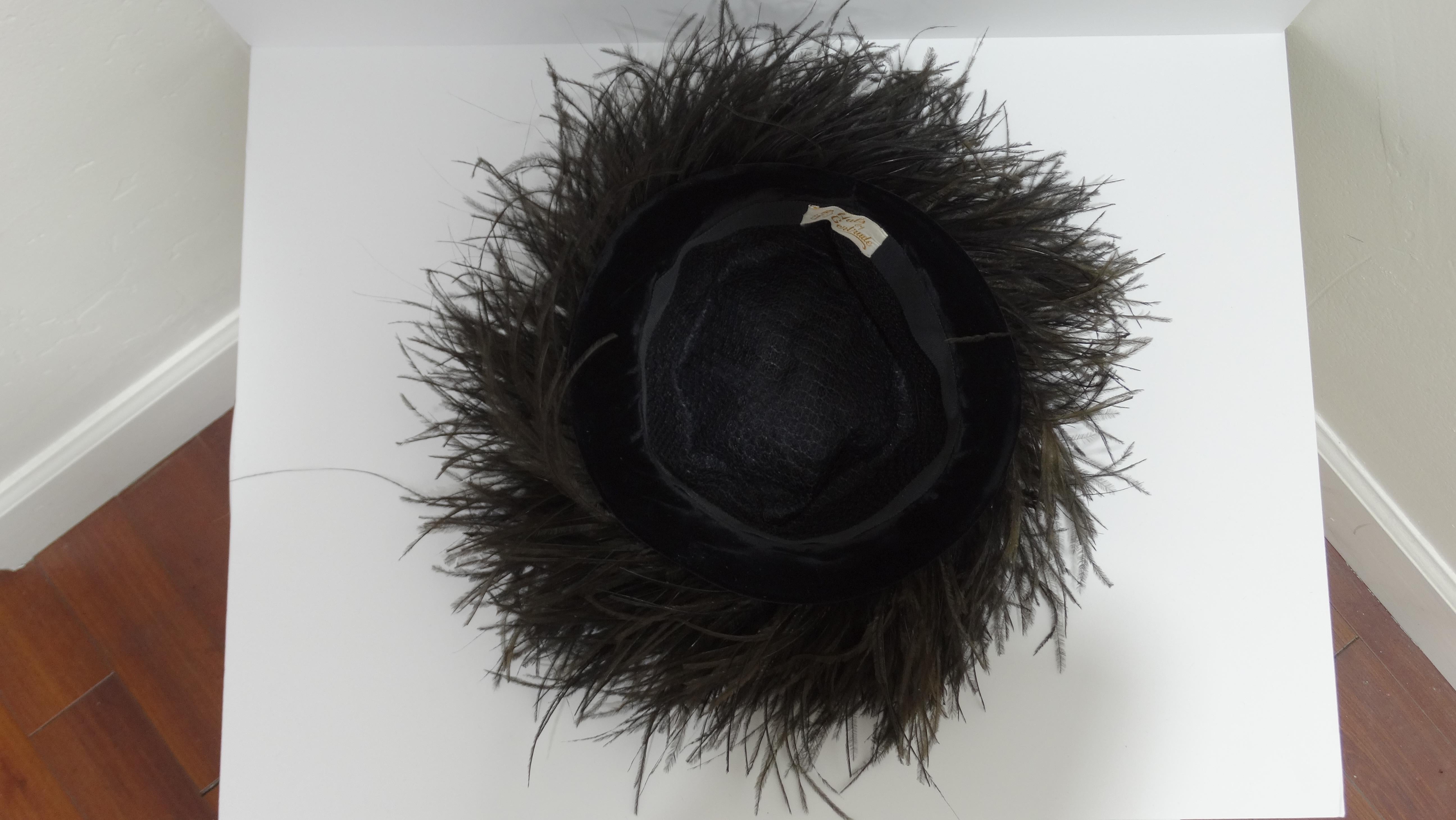 Black Hats by Gertrude Ostrich Feather Pillbox Hat For Sale