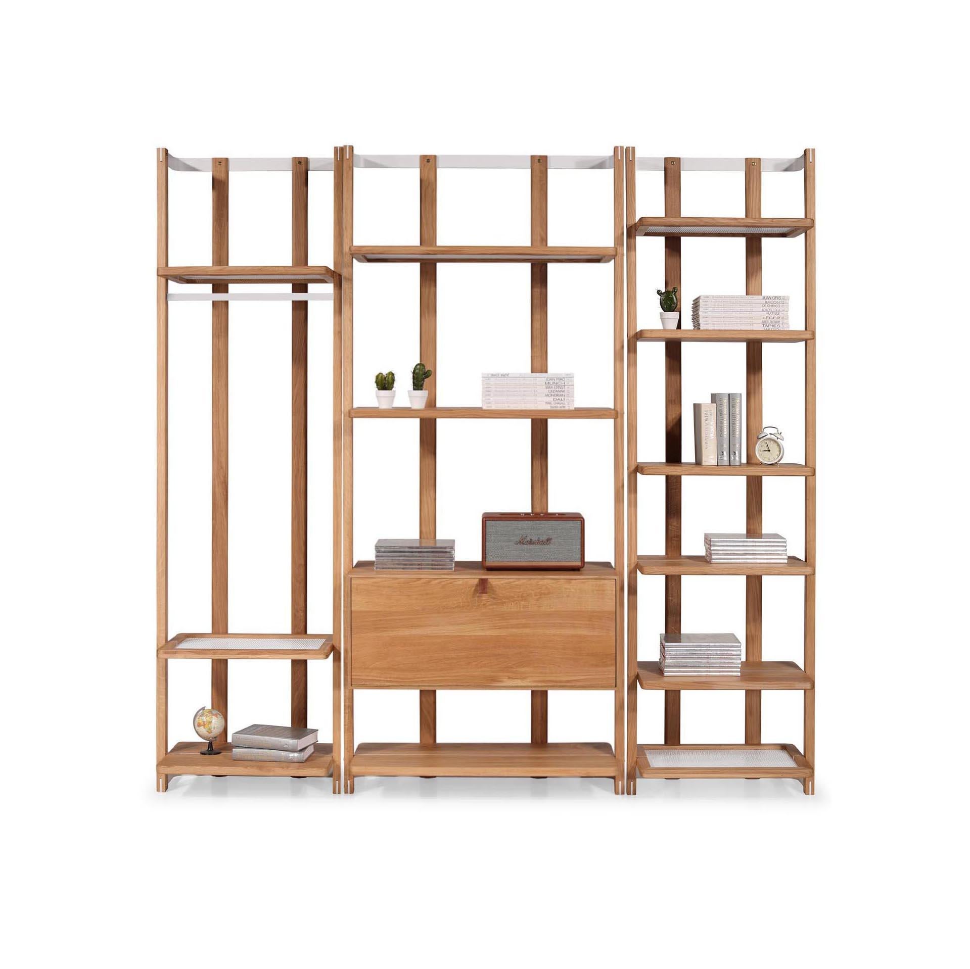 Modern Hatt Shelving System, 4 Shelves + Storage Unit Ash Wood For Sale