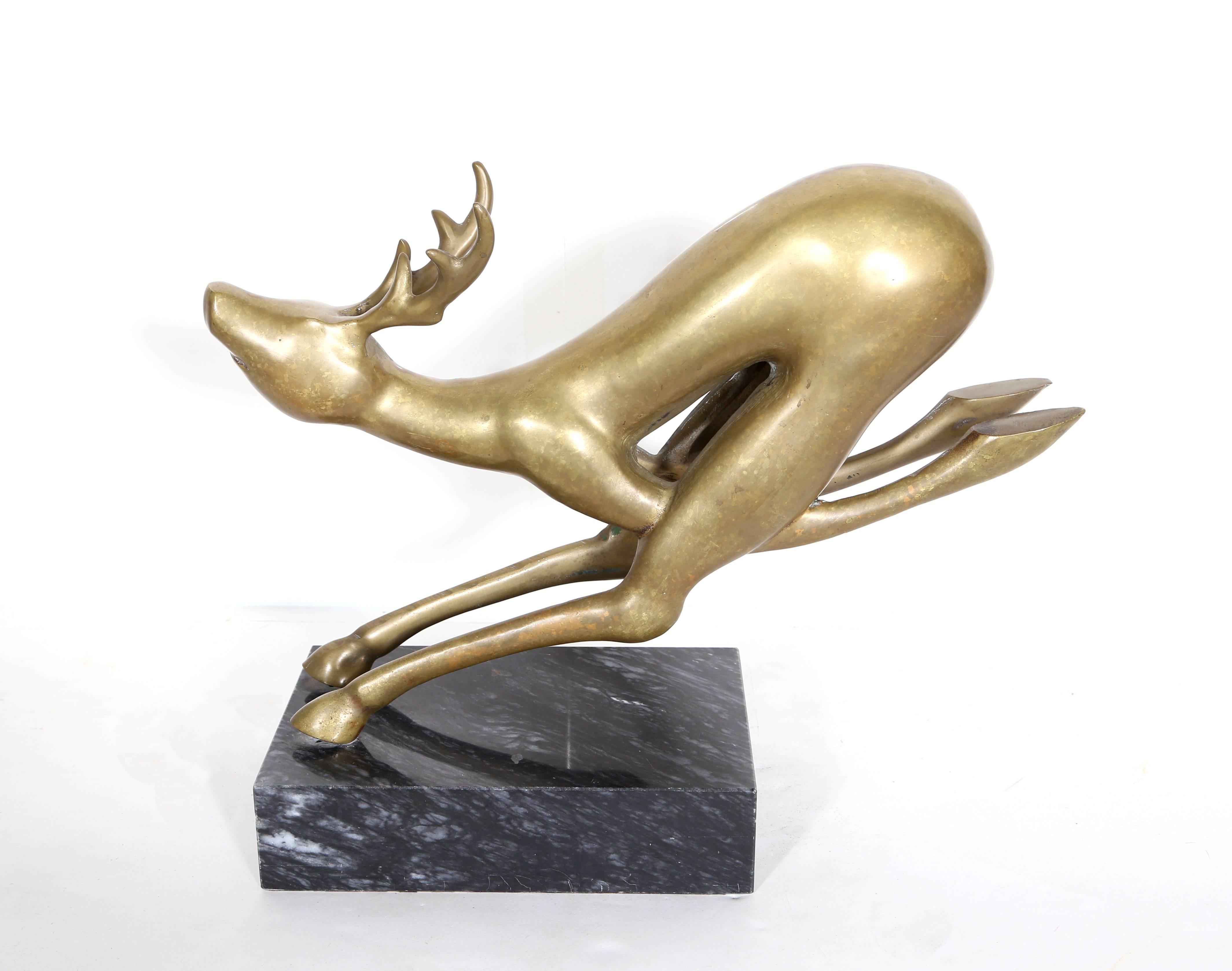 Hattakitkosol Somchai Figurative Sculpture - Gold Reindeer, Bronze Sculpture by Mattakitkosol Somchai