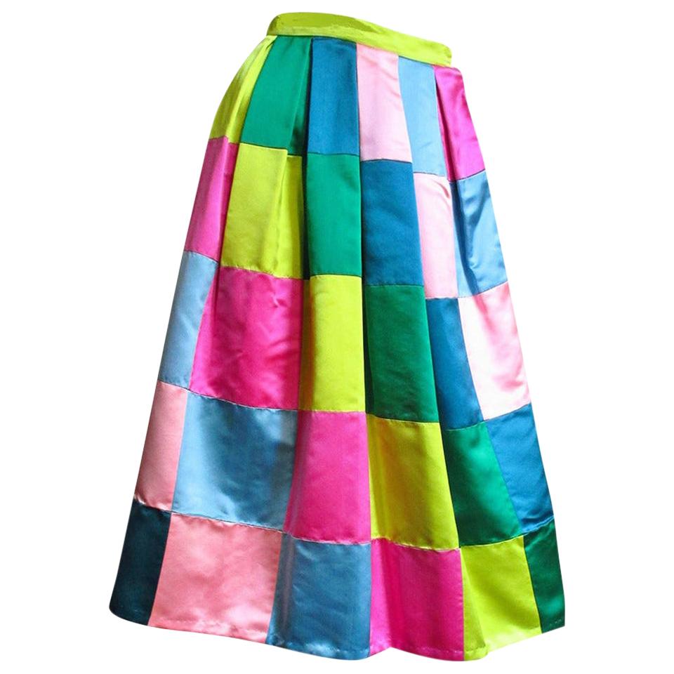 Hattie Carnegie 1950s Silk Color Block Skirt