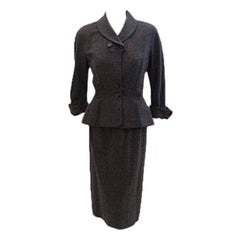Hattie Carnegie 2pc Grey Wool Fitted Jacket Skirt Set, Circa 1950's