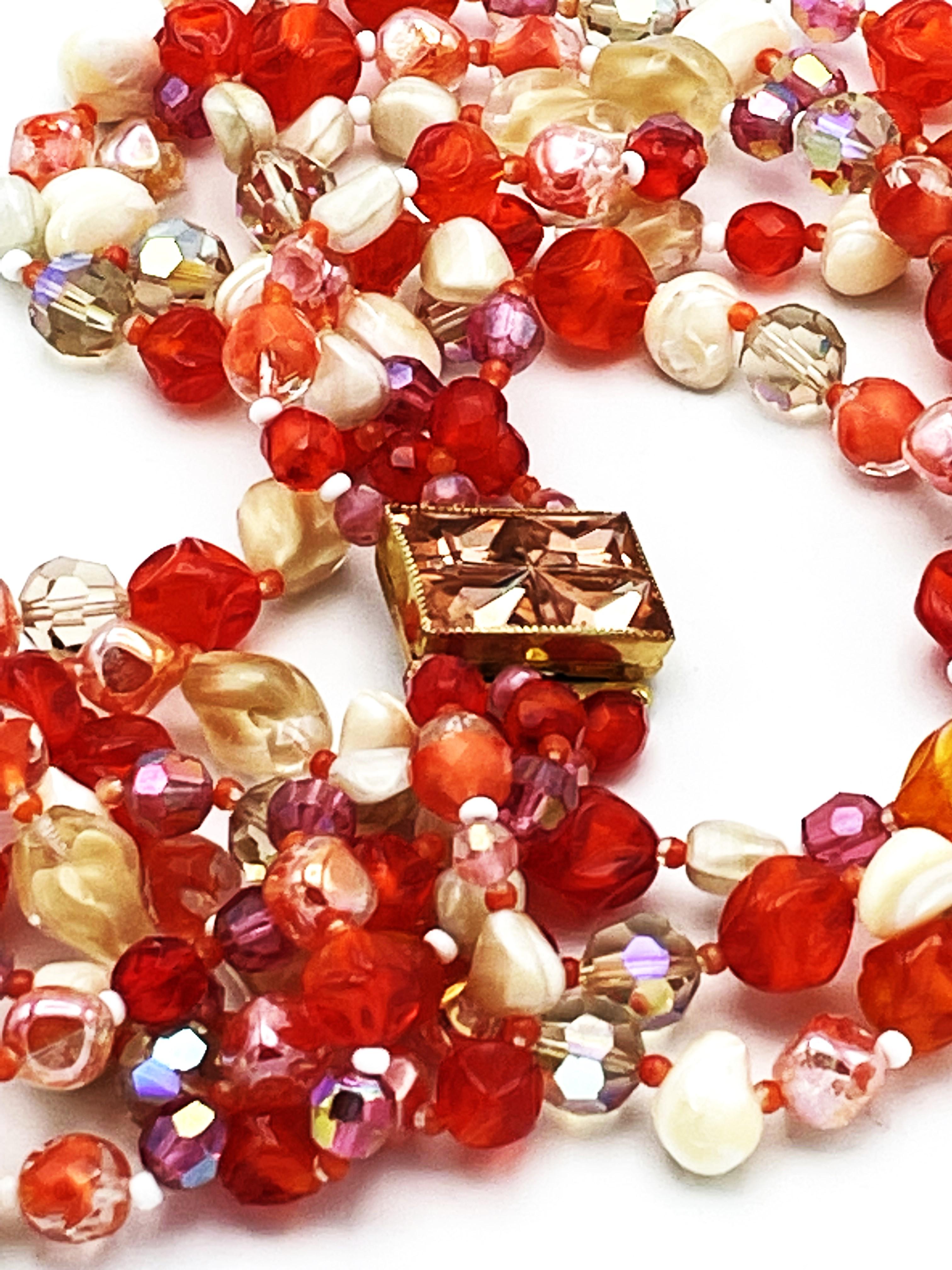 Hattie Carnegie 4 row necklace with different  beads and different colors, 1950s For Sale 2