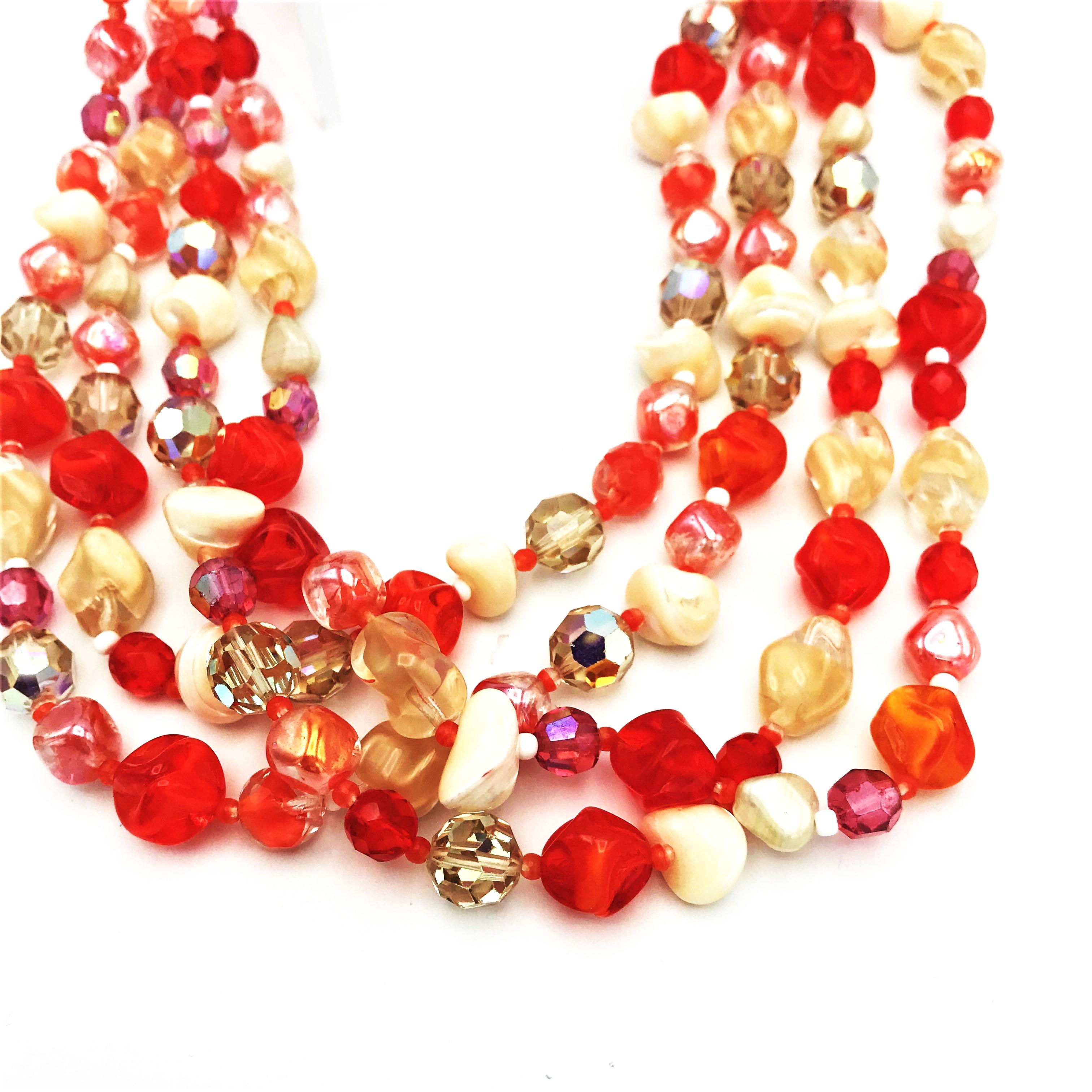 Hattie Carnegie 4 row necklace with different  beads and different colors, 1950s For Sale 5