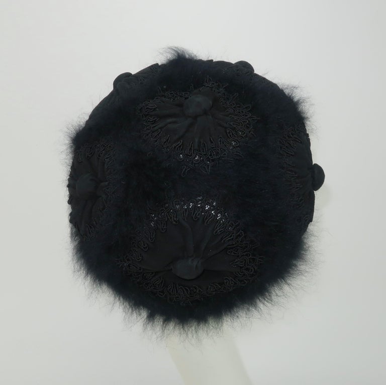 Women's Hattie Carnegie Black Angora Beret Style Hat, 1950's For Sale