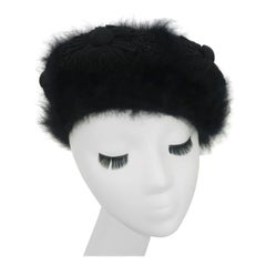 Hattie Carnegie Schwarz Angora Beret Stil Hut, 1950er Jahre