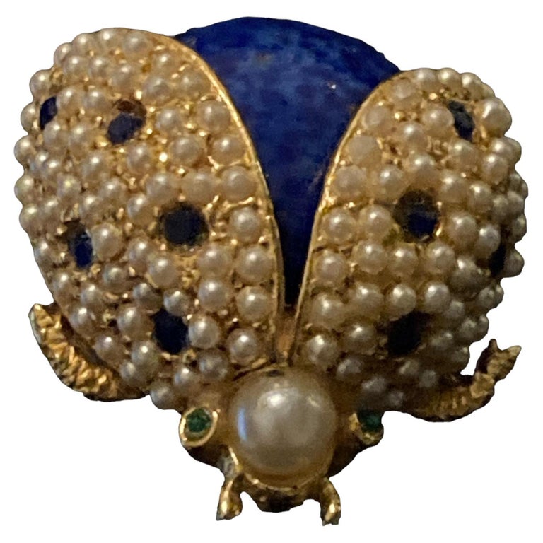 Hattie Carnegie Blue Ladybug Brooch For Sale at 1stDibs