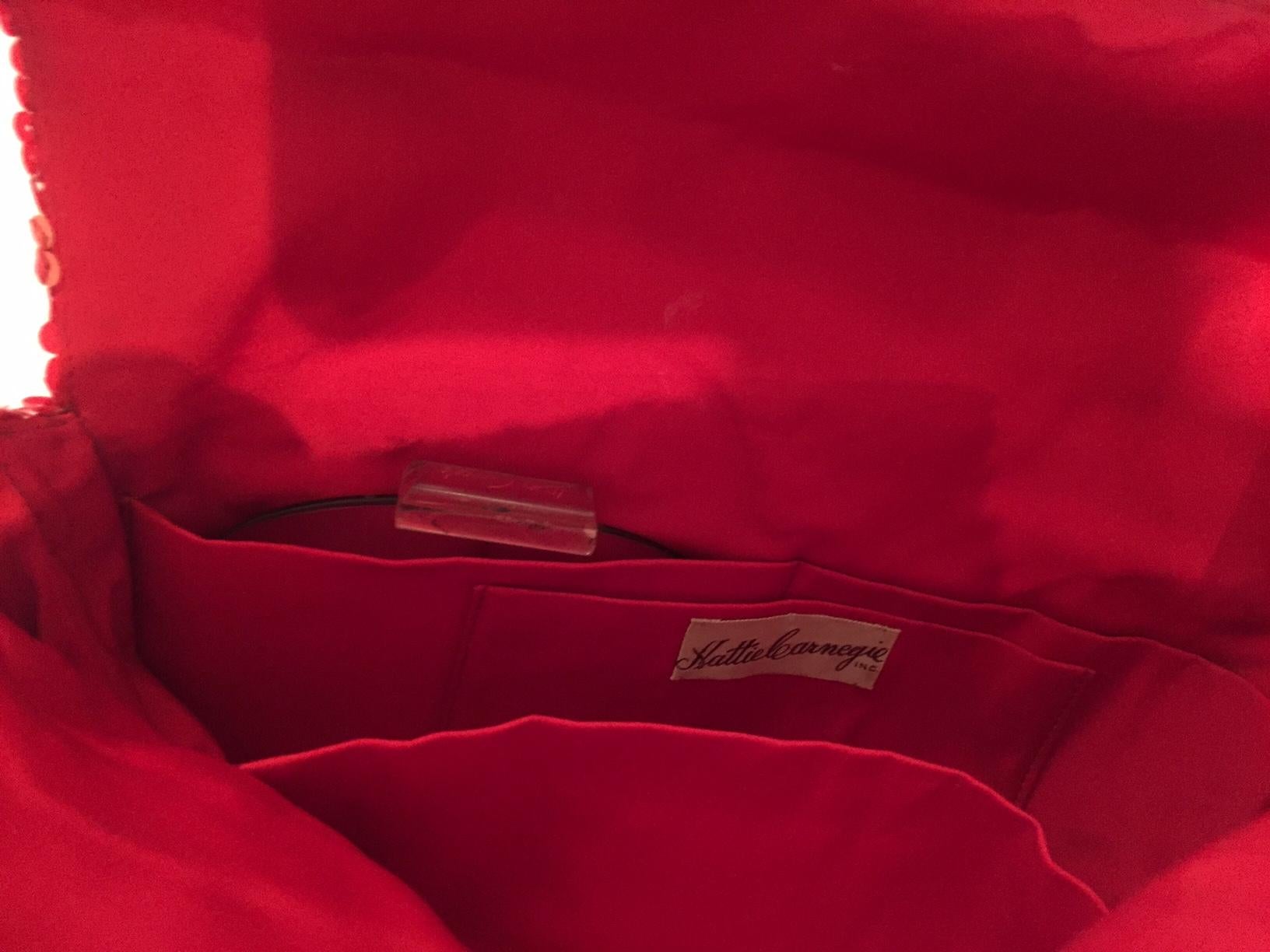 Red Hattie Carnegie Coral Sequin Top Handle Evening Bag For Sale