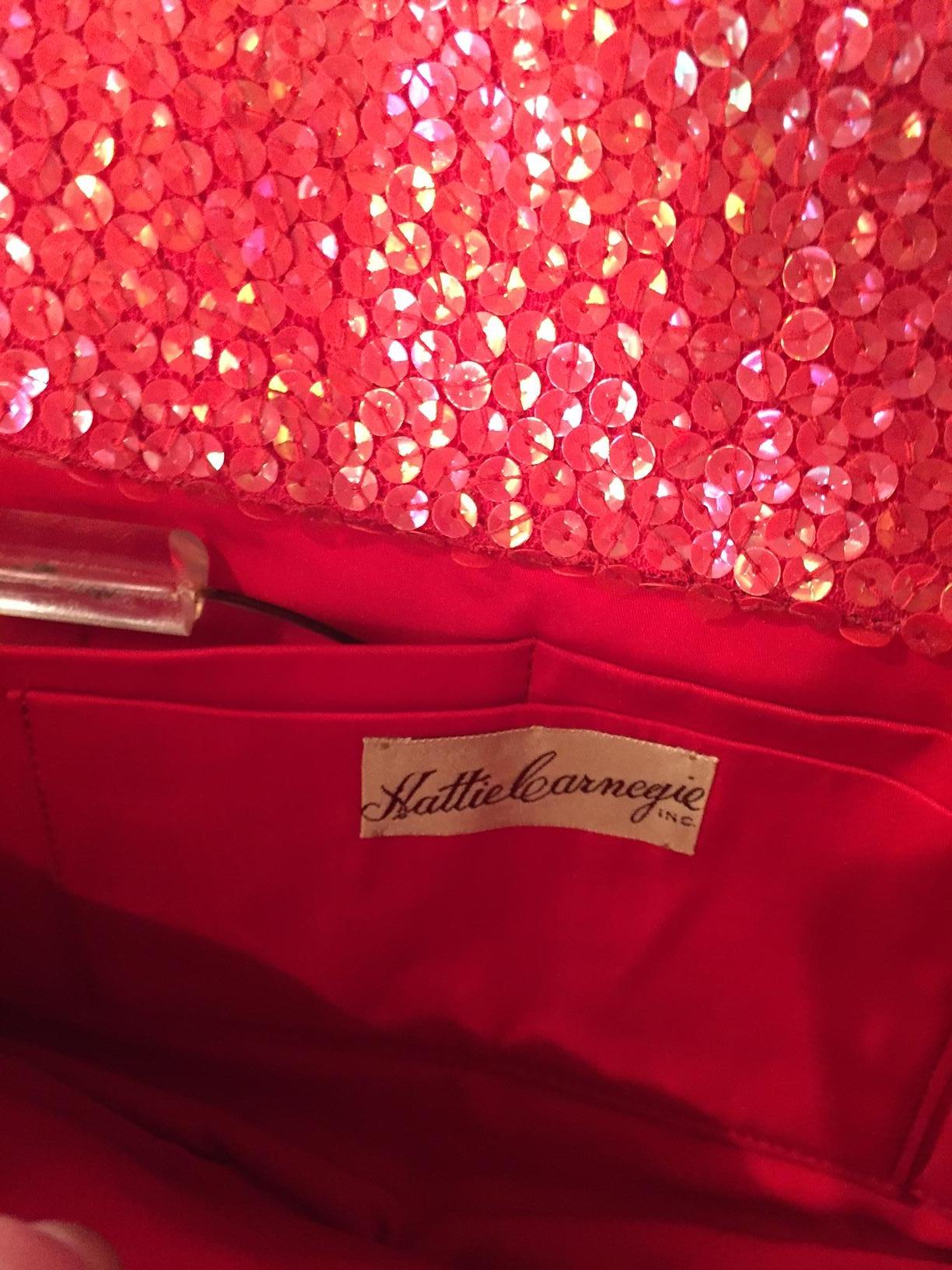 Hattie Carnegie Coral Sequin Top Handle Evening Bag In Excellent Condition For Sale In New Hope, PA