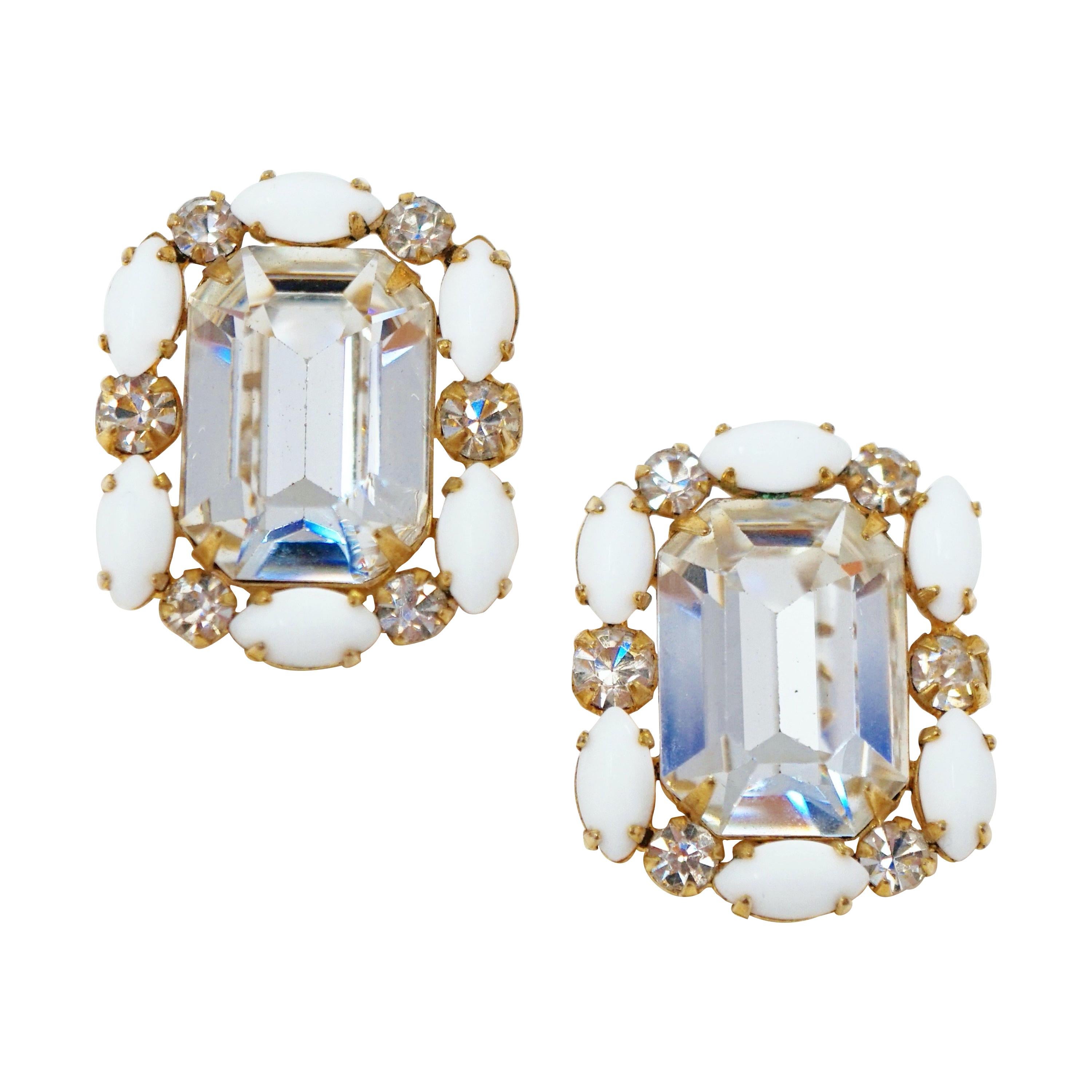 Hattie Carnegie Crystal Statement Earrings, Signed, circa 1950s