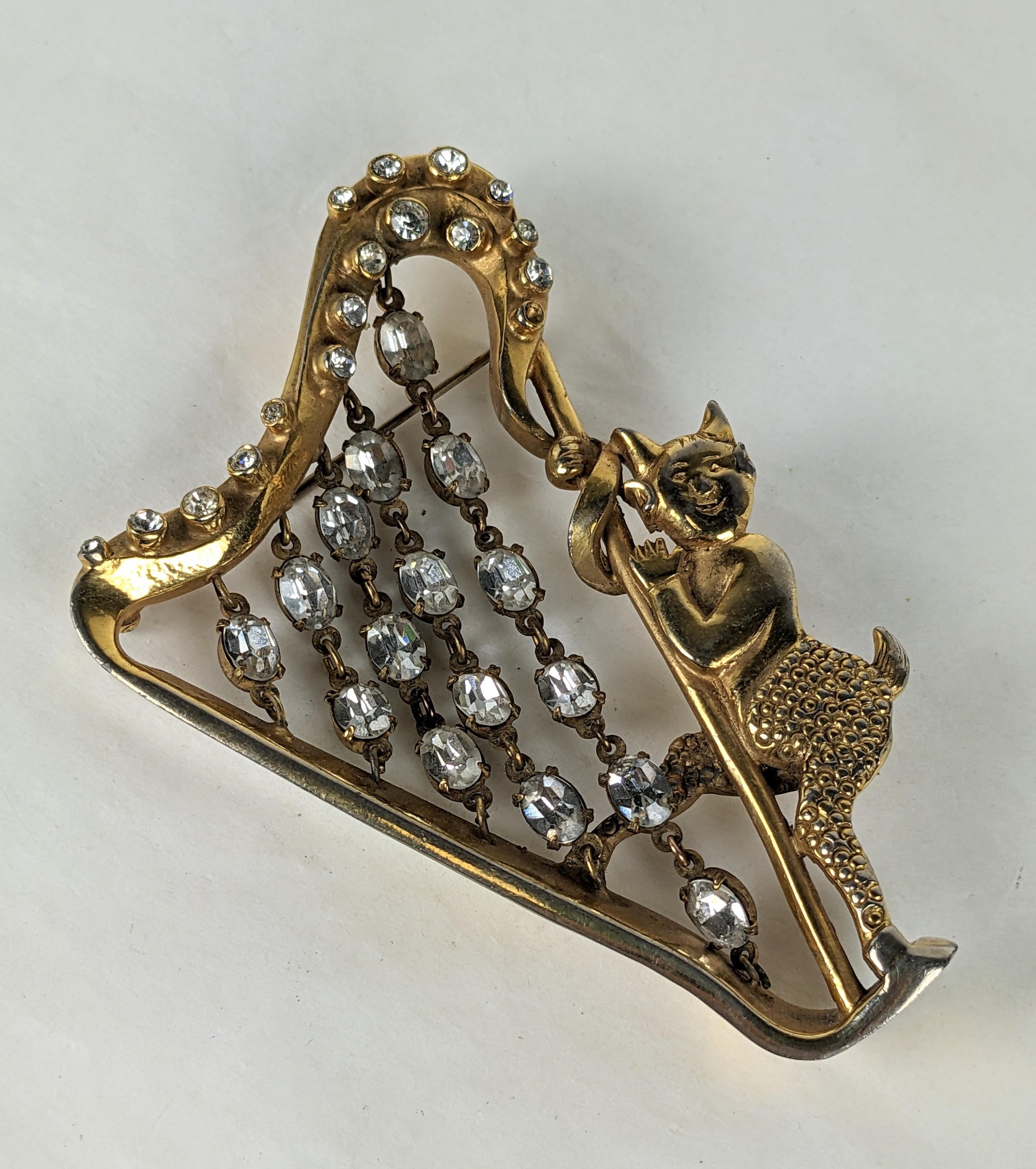 Hattie Carnegie Devil with Jeweled Harp In Good Condition For Sale In New York, NY