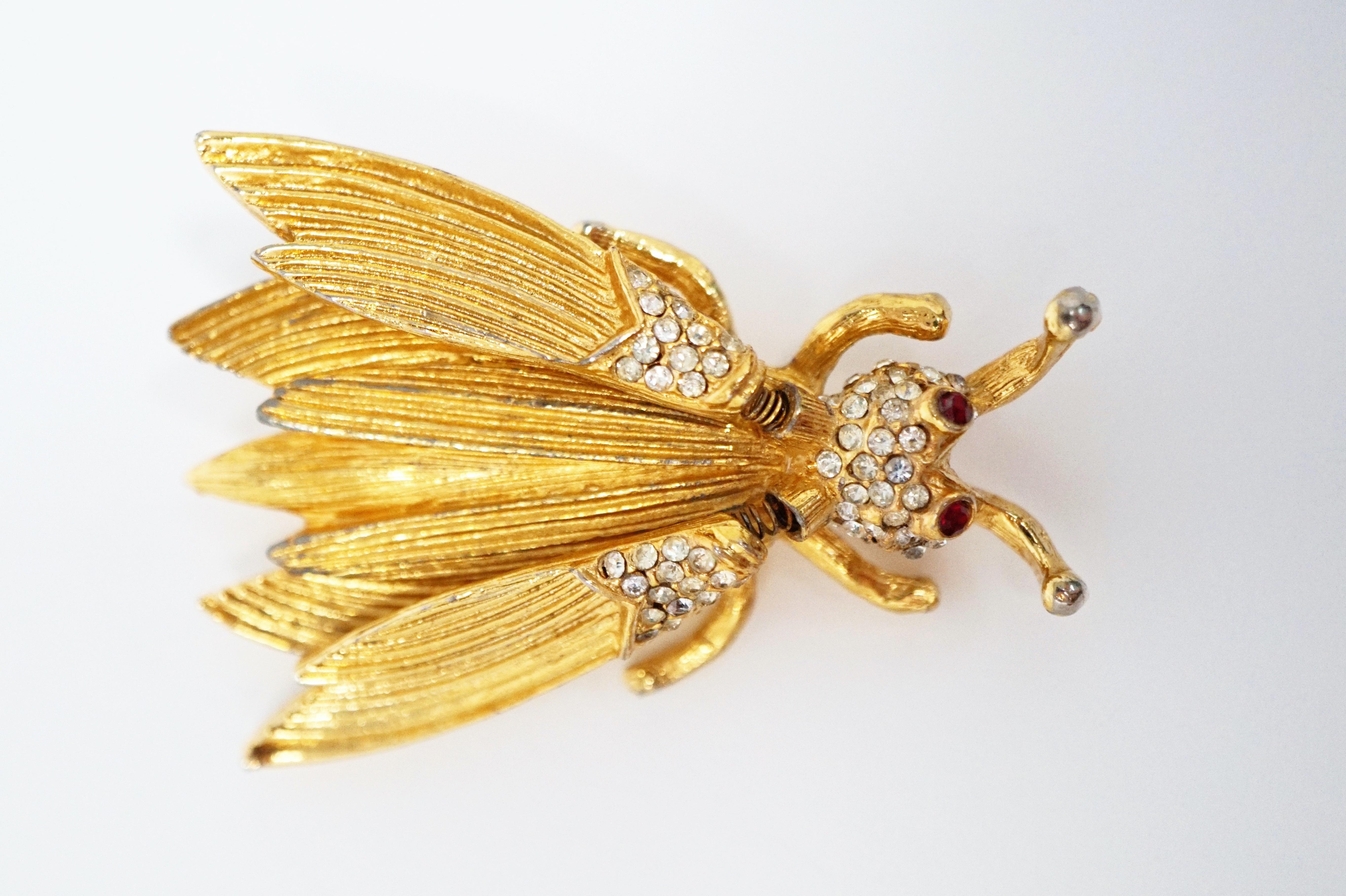 Broche Trembleur d'insectes dorée de Hattie Carnegie:: vers les années 1940 Bon état à McKinney, TX