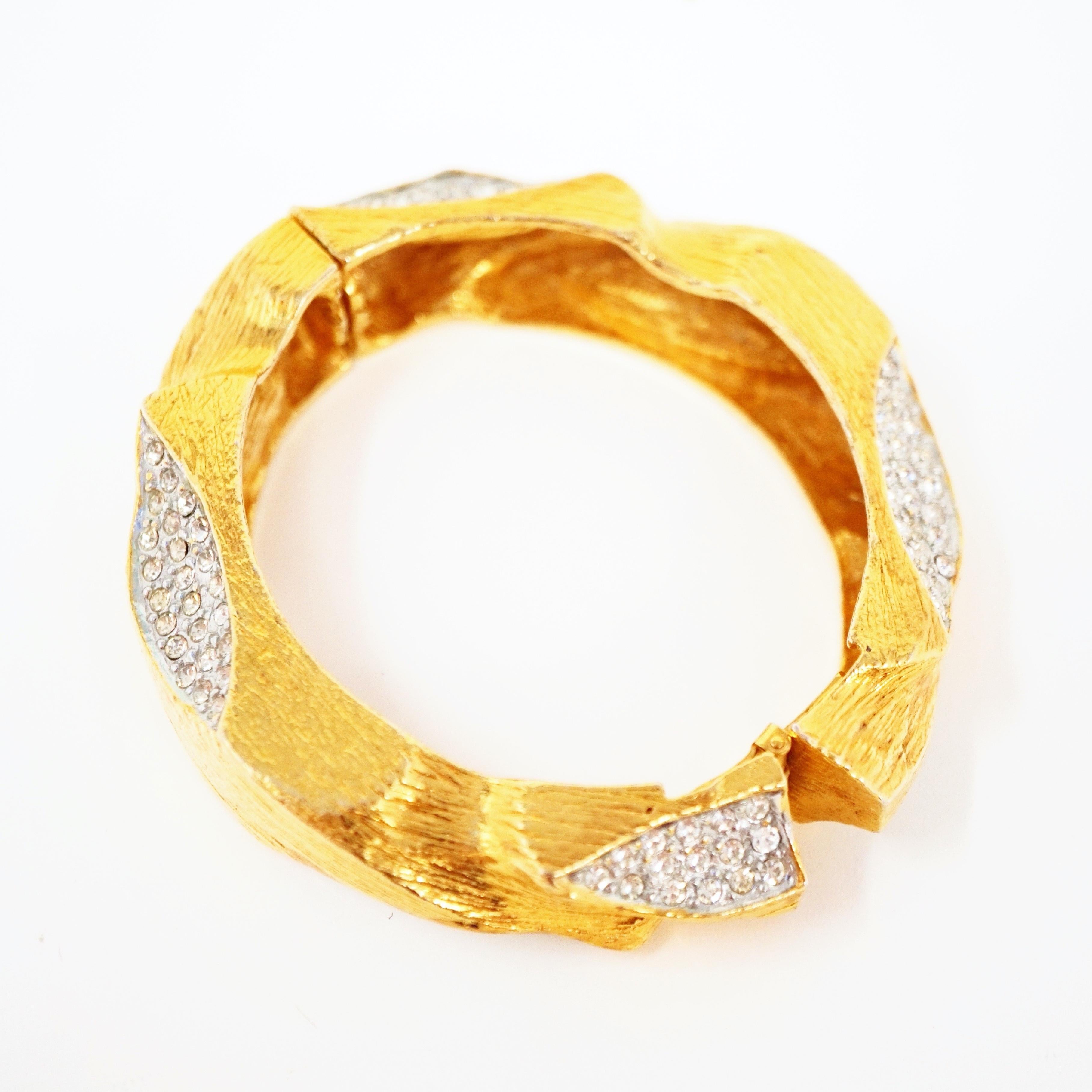 Hattie Carnegie Gilt Clamper Bangle with Rhinestone Pavé, Signed, 1960s 7