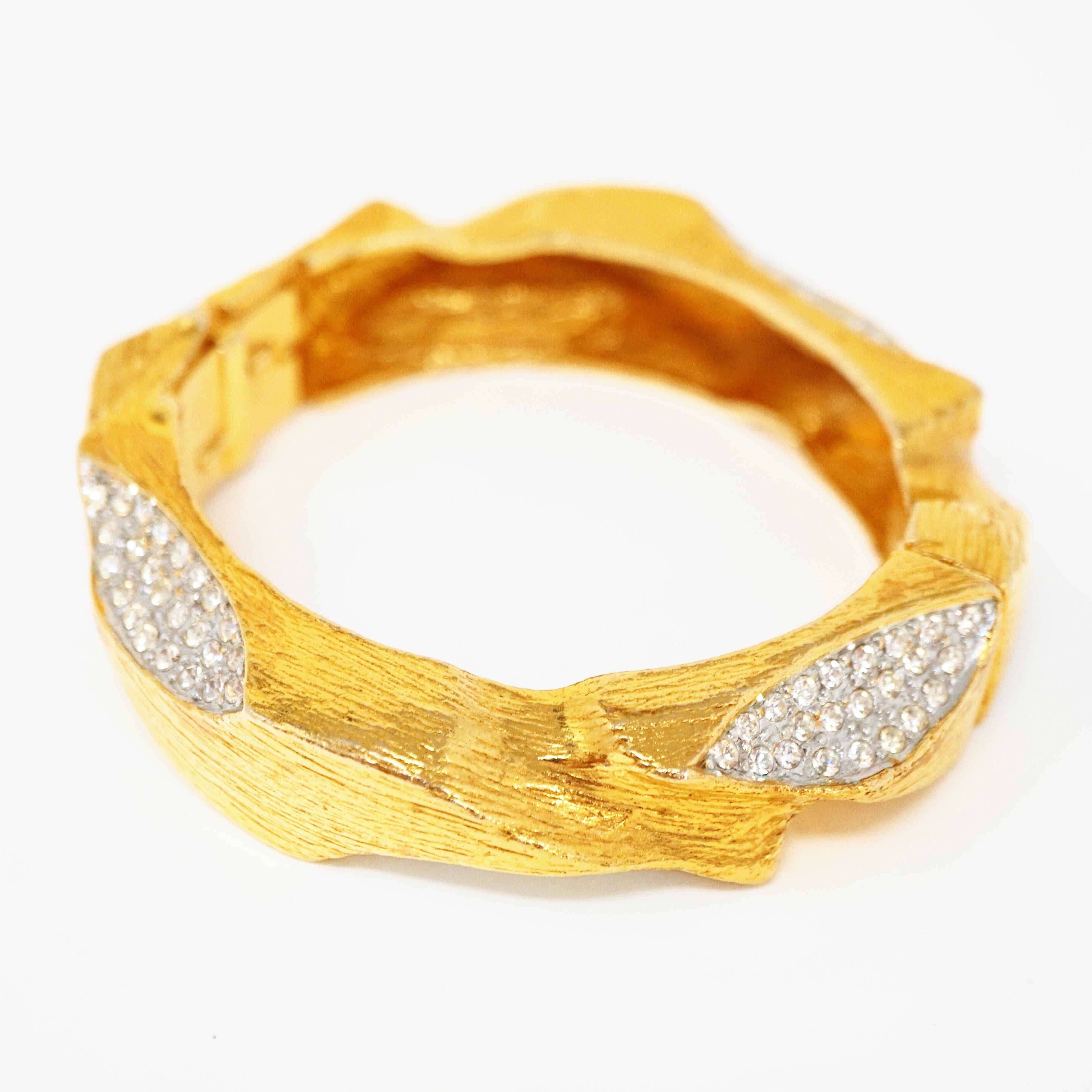 Women's Hattie Carnegie Gilt Clamper Bangle with Rhinestone Pavé, Signed, 1960s