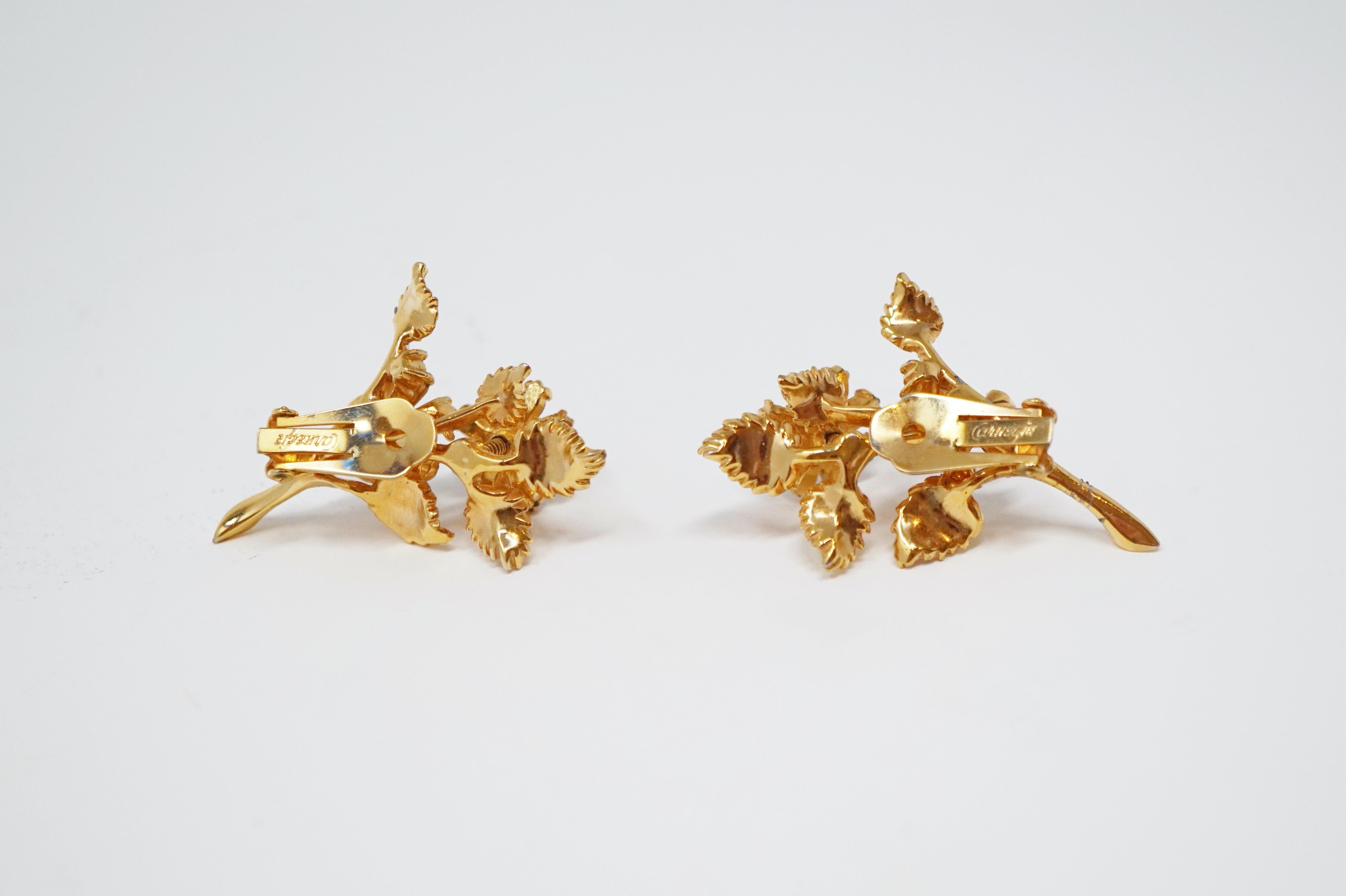 Hattie Carnegie Gilt & Rhinestone Floral Trembler Earrings, Signed, circa 1940s 6