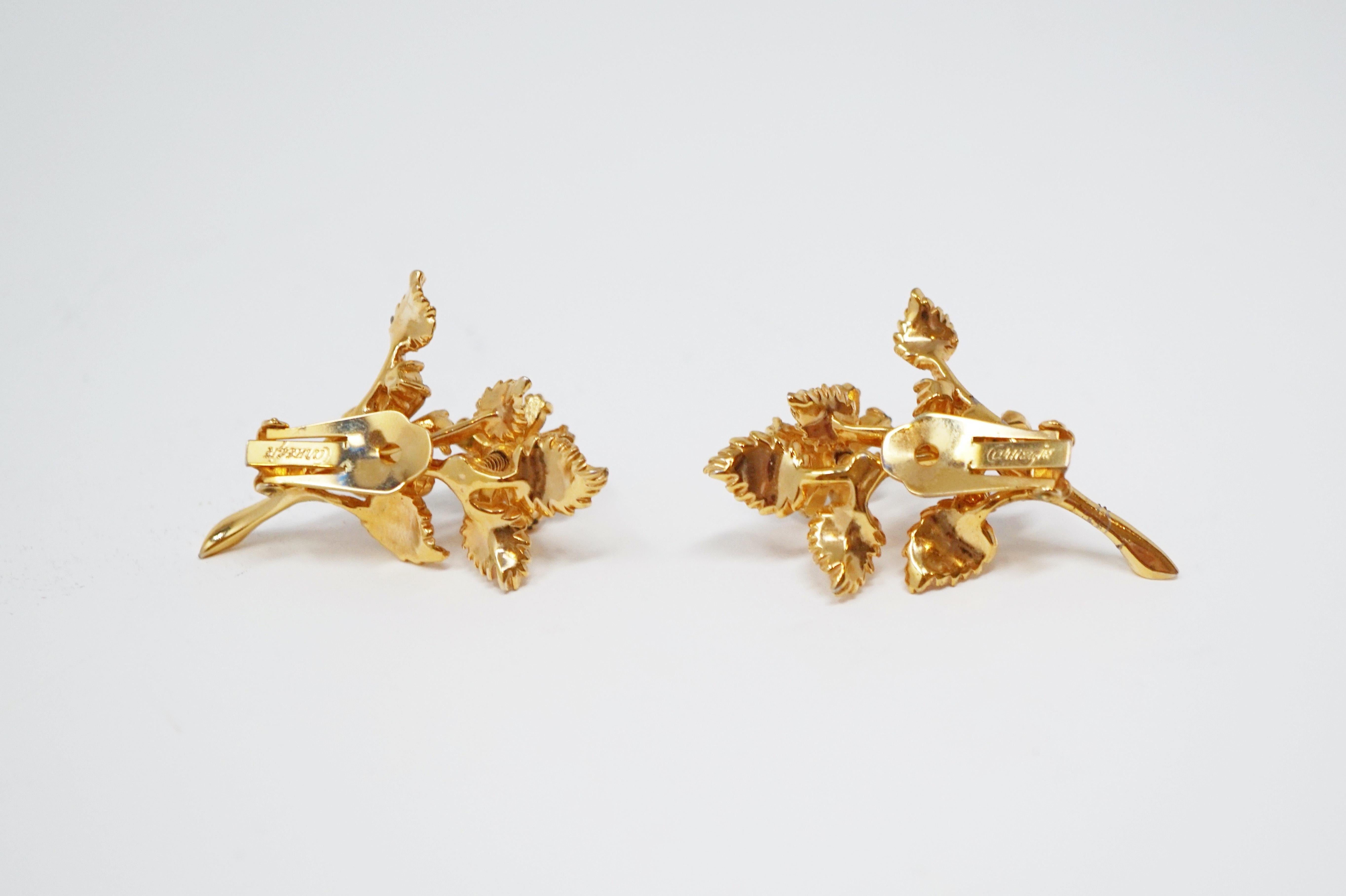 Hattie Carnegie Gilt & Rhinestone Floral Trembler Earrings, Signed, circa 1940s 5