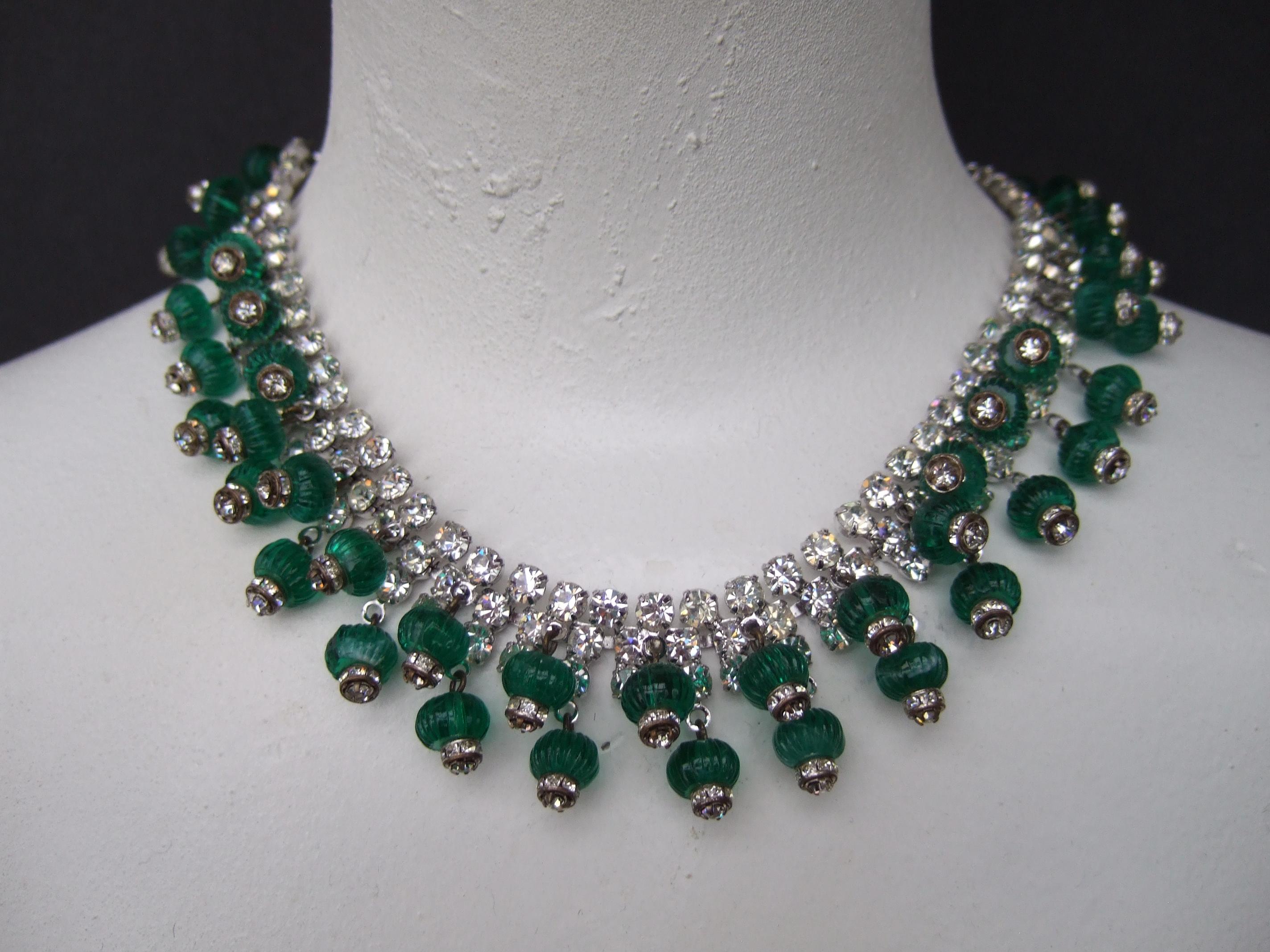 Hattie Carnegie Glass Rhinestone Choker Necklace & Earring Set c 1950s 4