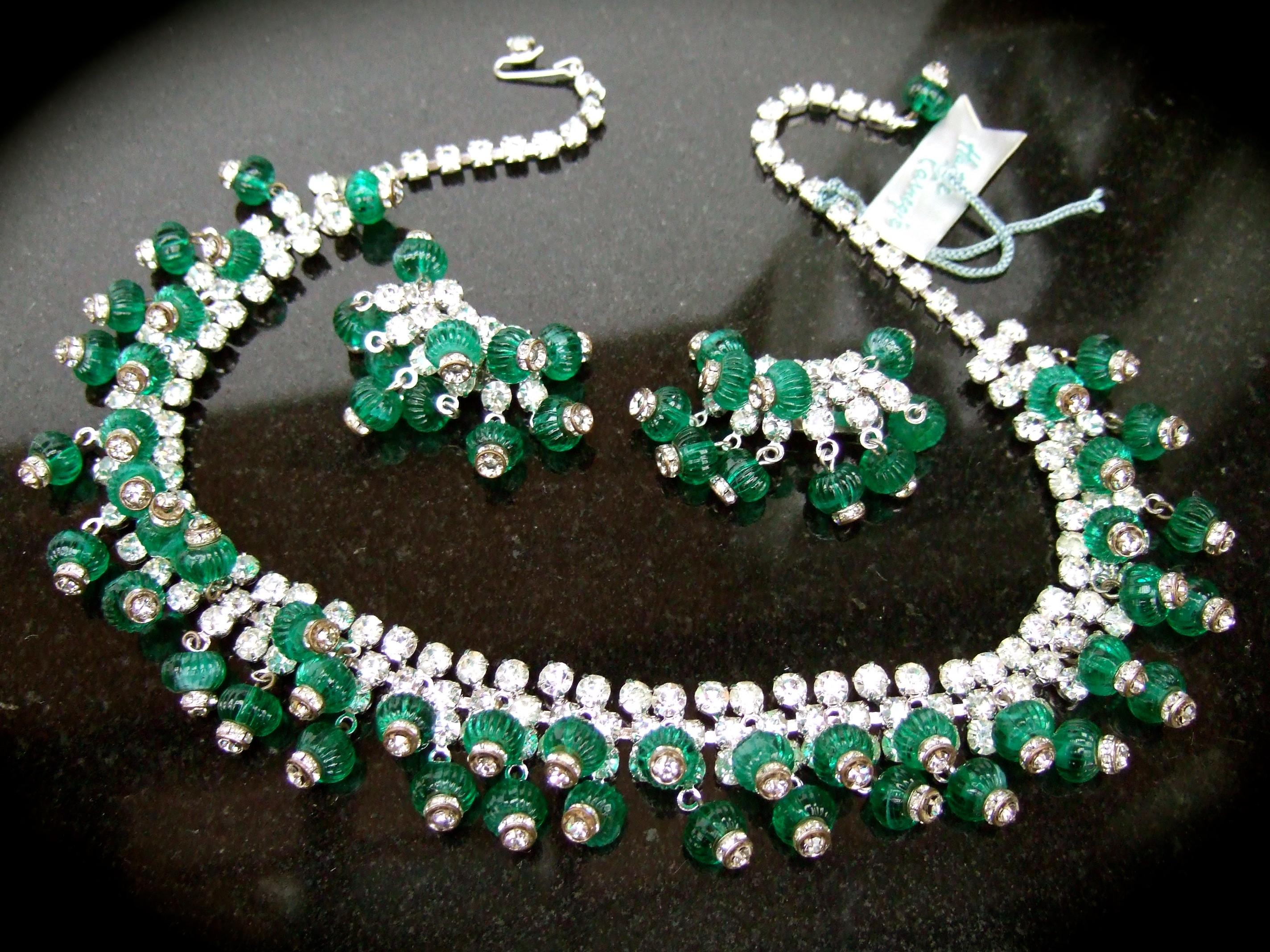 Hattie Carnegie Glass Rhinestone Choker Necklace & Earring Set c 1950s 5