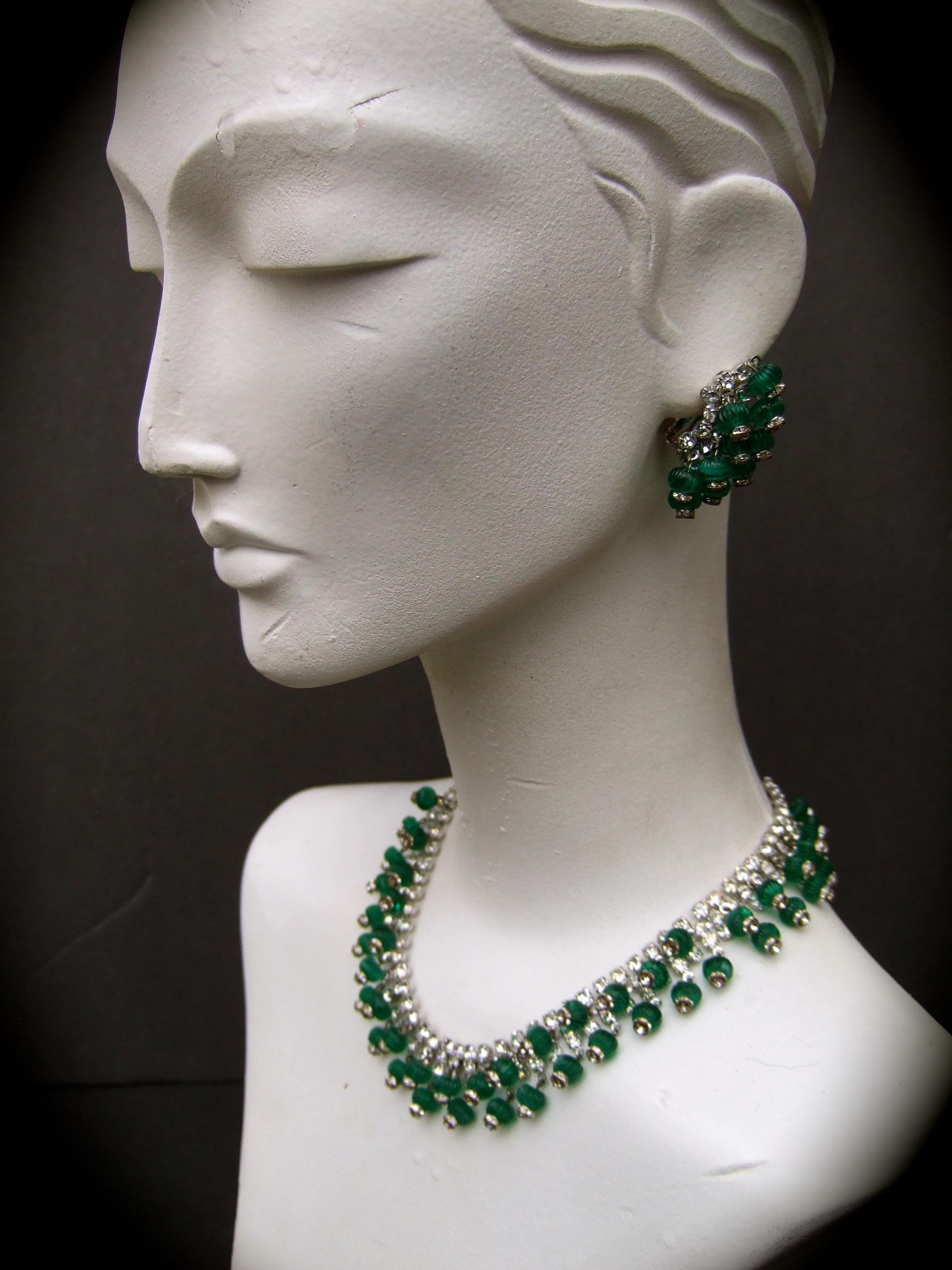 Hattie Carnegie Glass Rhinestone Choker Necklace & Earring Set c 1950s 6