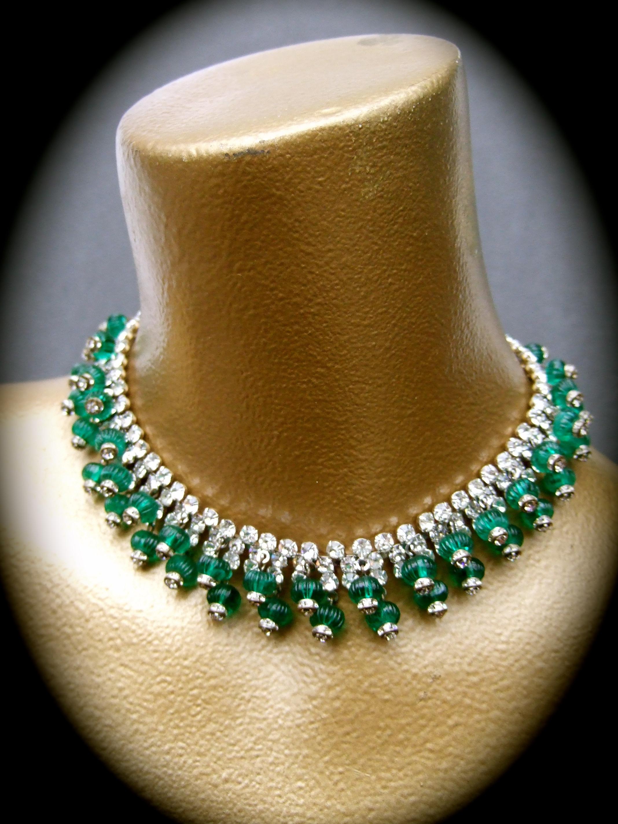 Hattie Carnegie Glass Rhinestone Choker Necklace & Earring Set c 1950s 7