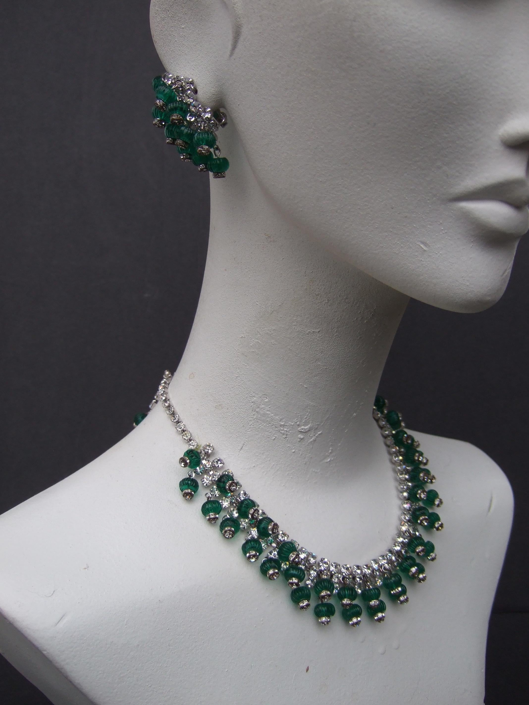 Hattie Carnegie Glass Rhinestone Choker Necklace & Earring Set c 1950s 9