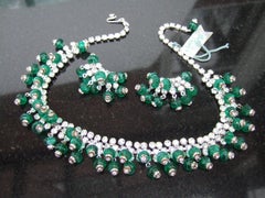 Hattie Carnegie Glass Rhinestone Choker Necklace & Earring Set c 1950s