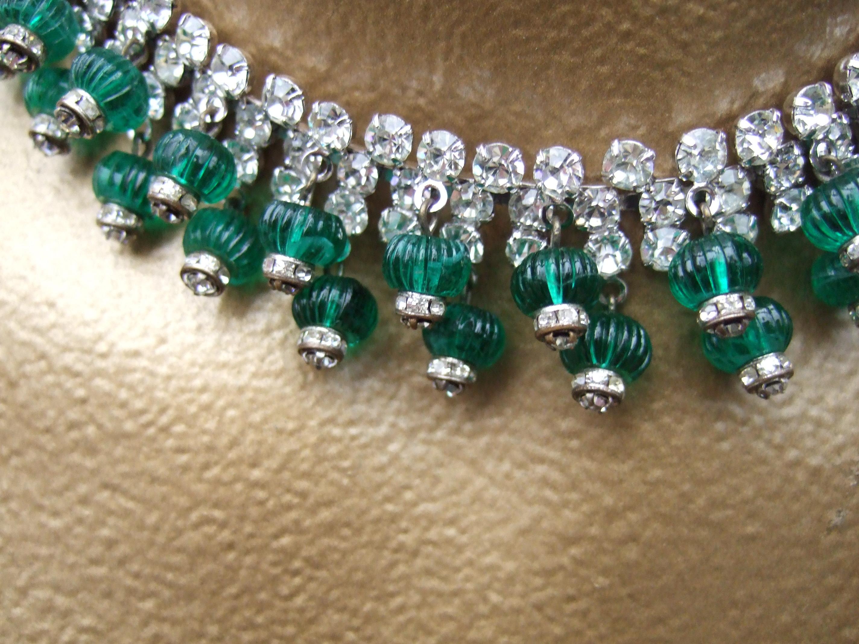 Retro Hattie Carnegie Glass Rhinestone Choker Necklace & Earring Set c 1950s