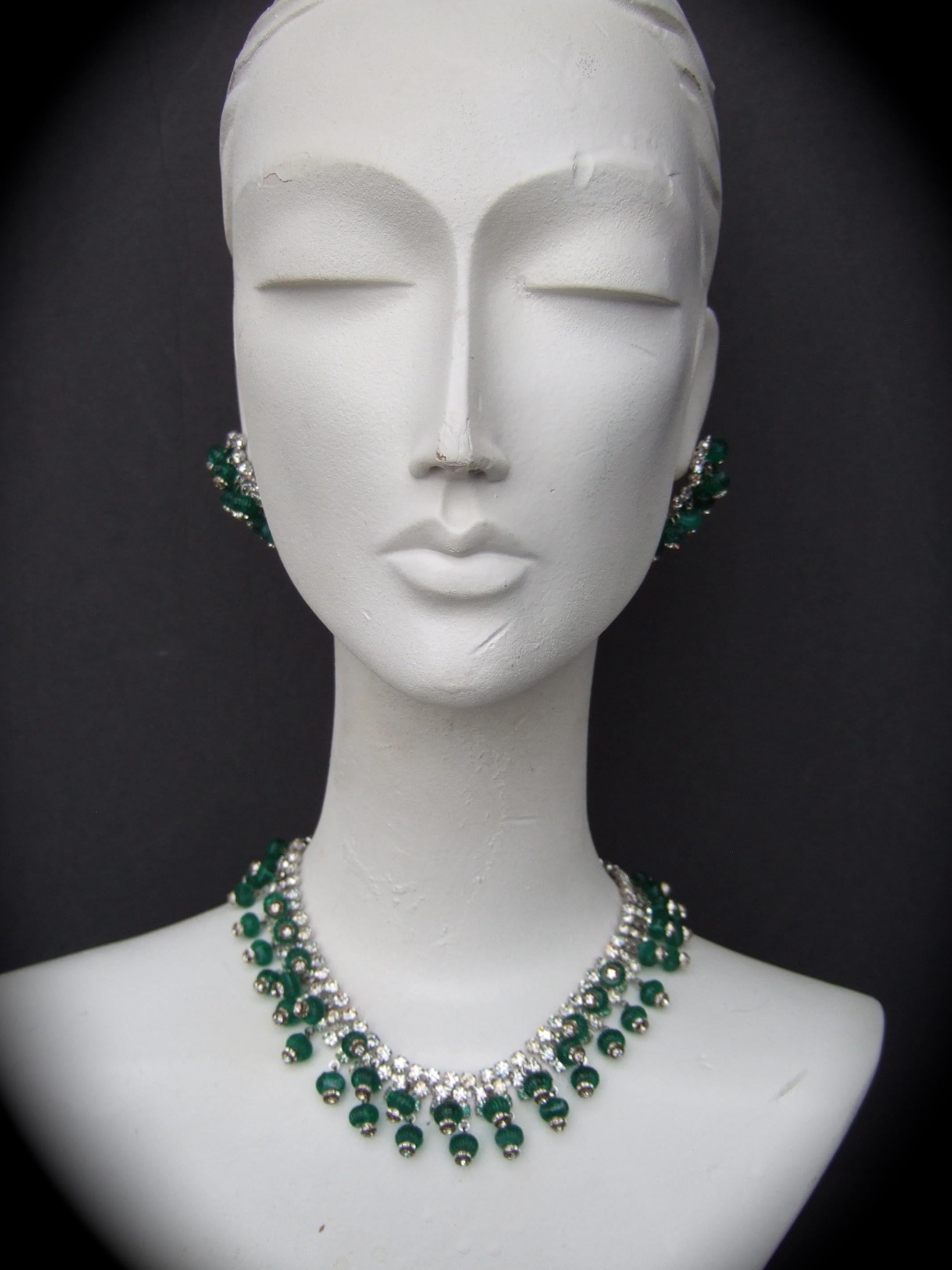 Hattie Carnegie Glass Rhinestone Choker Necklace & Earring Set c 1950s In Good Condition In University City, MO