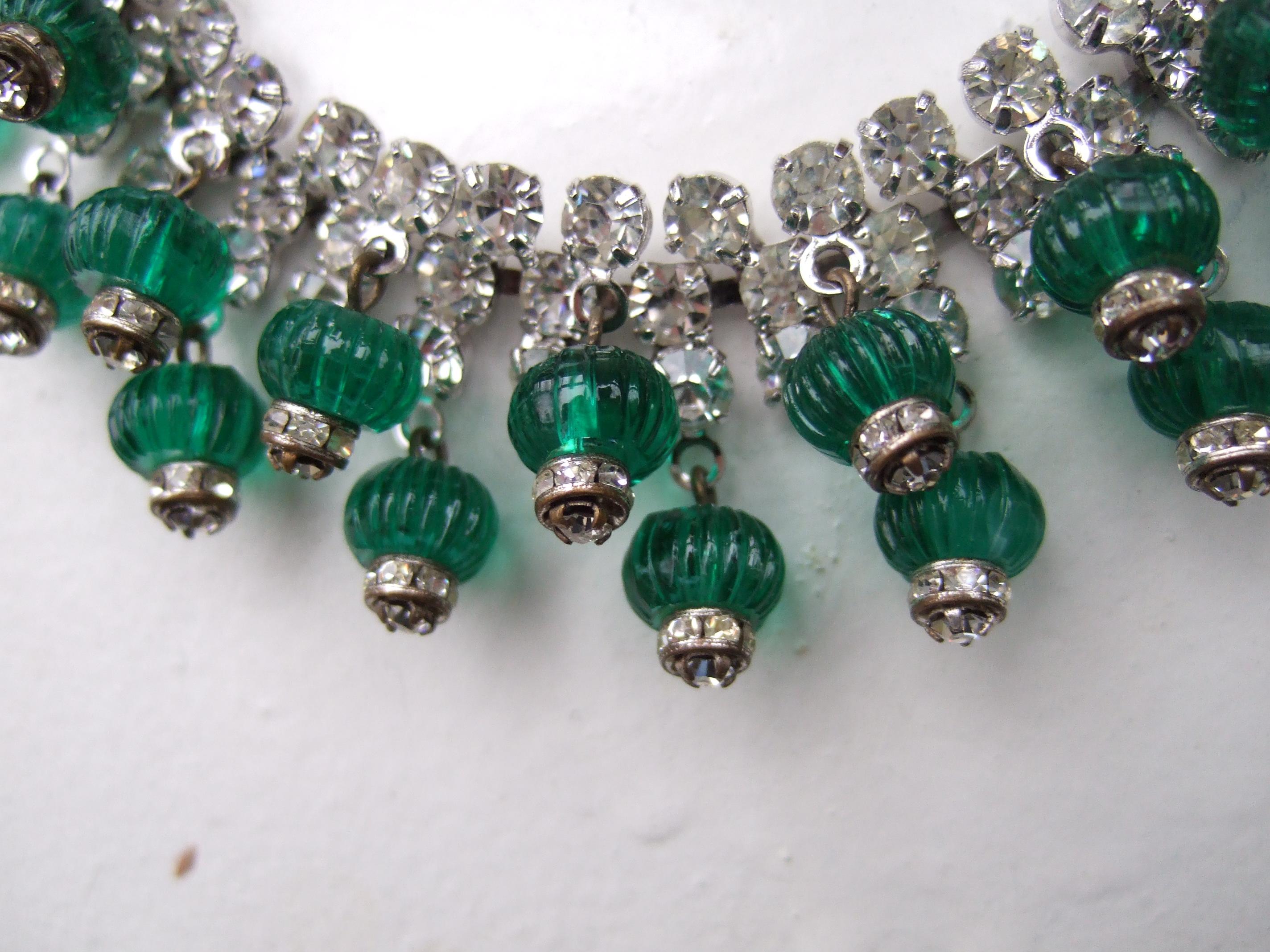 Women's Hattie Carnegie Glass Rhinestone Choker Necklace & Earring Set c 1950s