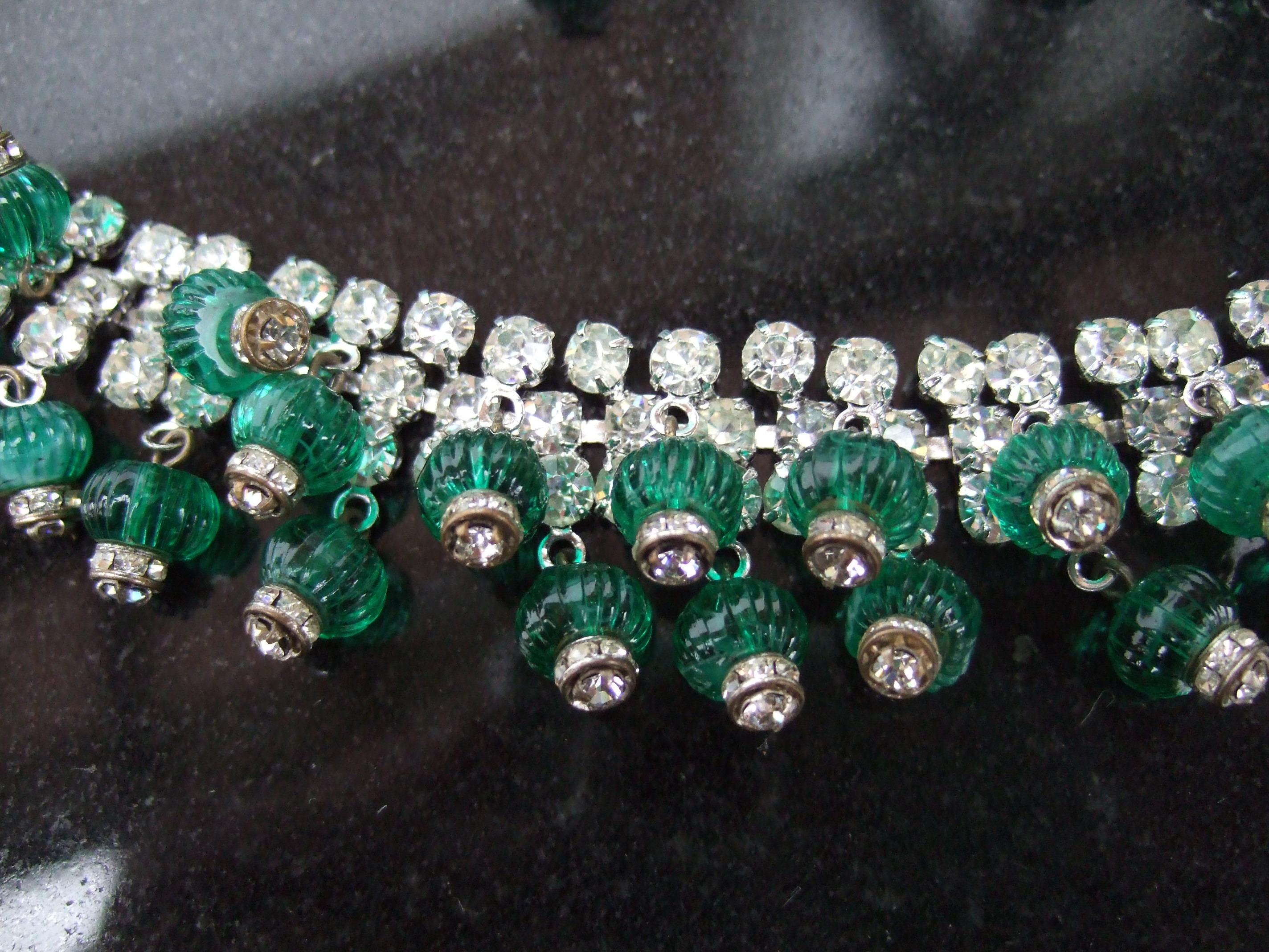 Hattie Carnegie Glass Rhinestone Choker Necklace & Earring Set c 1950s 1