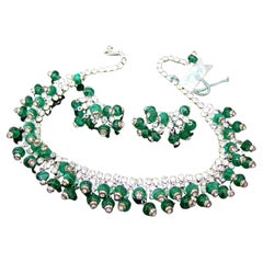 Hattie Carnegie Glass Rhinestone Choker Necklace & Earring Set c 1950s