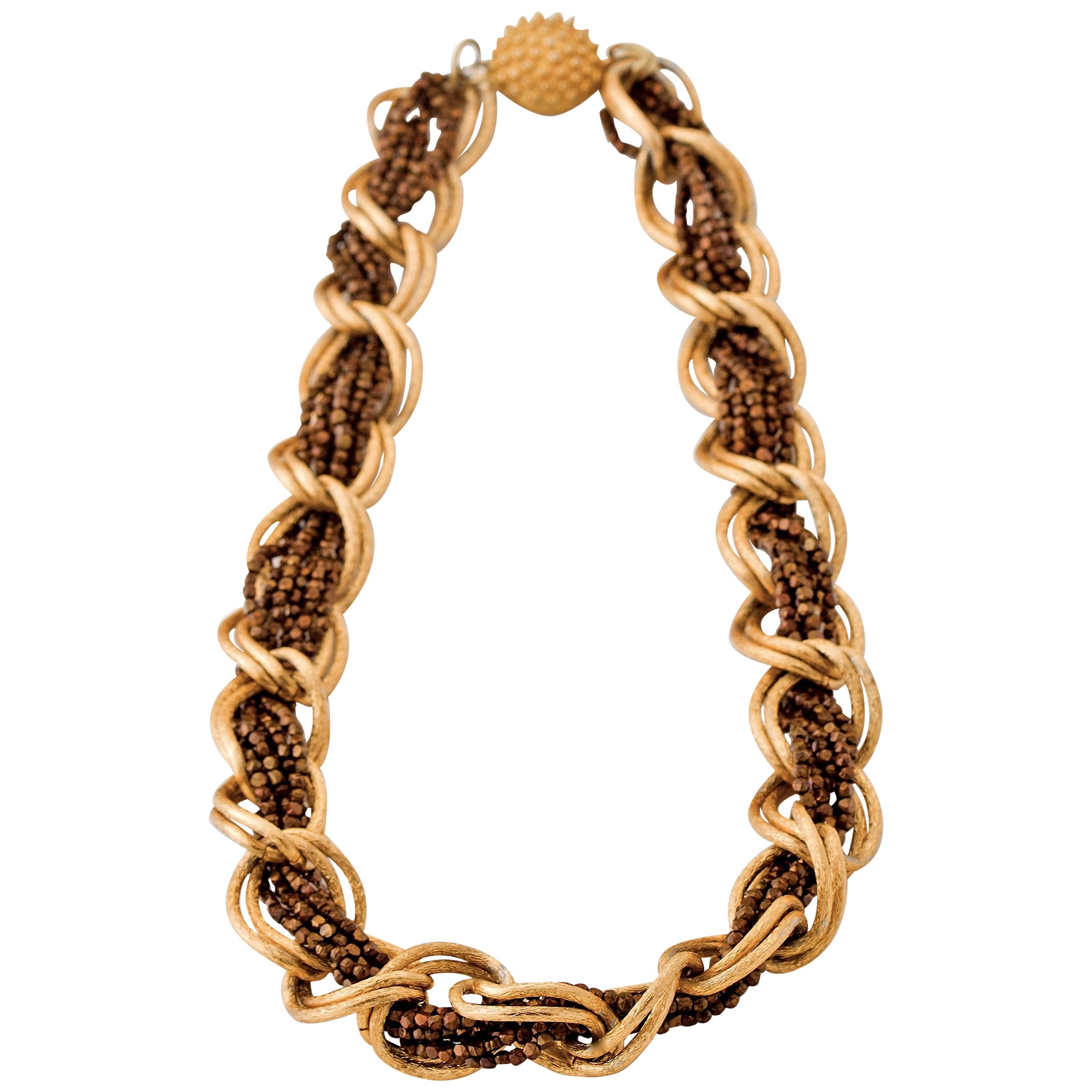Hattie Carnegie Gold Chain and Copper Beaded Necklace For Sale