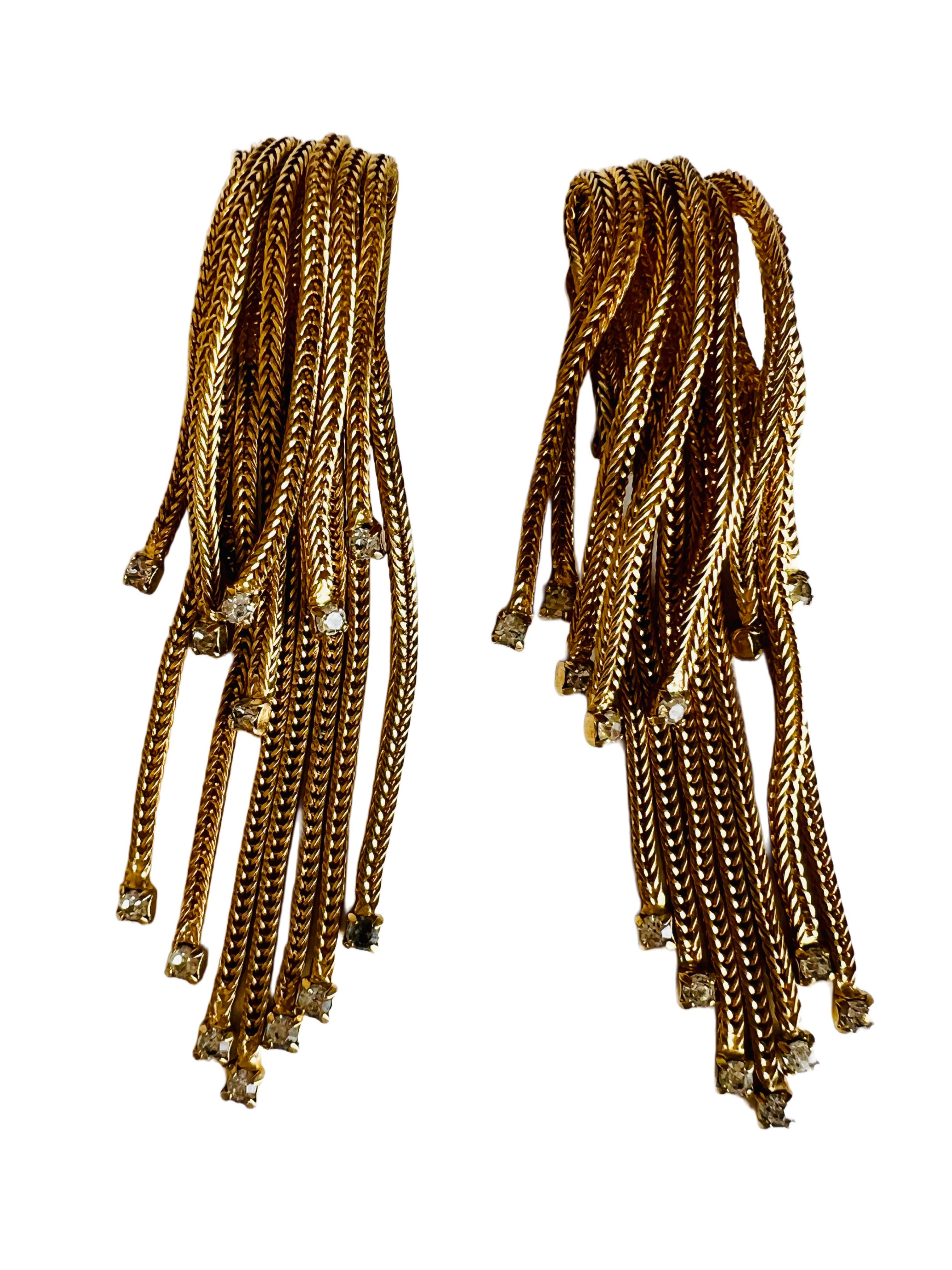 Women's Hattie Carnegie Gold Mesh Chain Waterfall Tassel Choker Necklace Earrings Set For Sale