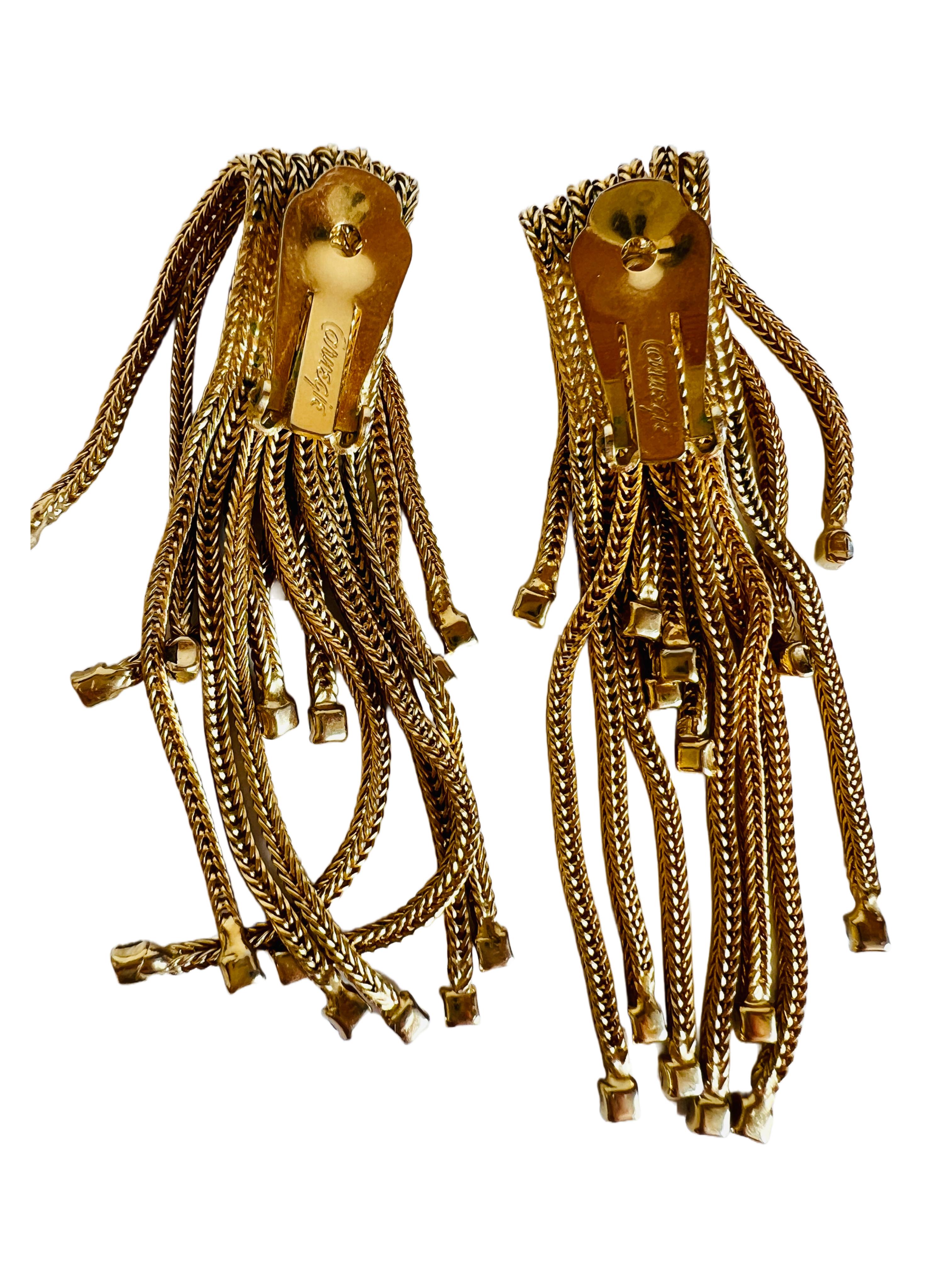 Hattie Carnegie Gold Mesh Chain Waterfall Tassel Choker Necklace Earrings Set For Sale 1