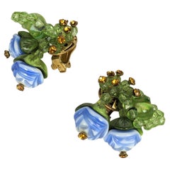 Pendientes en forma de flor de cristal artístico Hattie Carnegie Gripoix